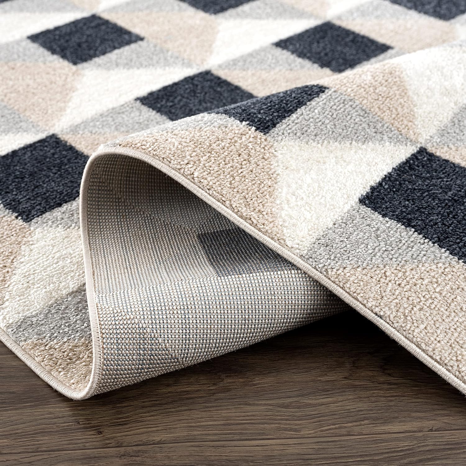 Abani Modern Print Cream & Black 7'9" x 10'2" (8'x10') Area Rug Rugs - Square Grid Pattern Contemporary No-Shed Bedroom Rug