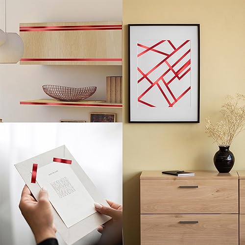 Miniatura 5 de Cinta gráfica roja brillante de 110 yardas, 2 rollos de cinta Washi metálica resistente al aguadesgarro, envoltura de espejo metálico, extraíble sin
