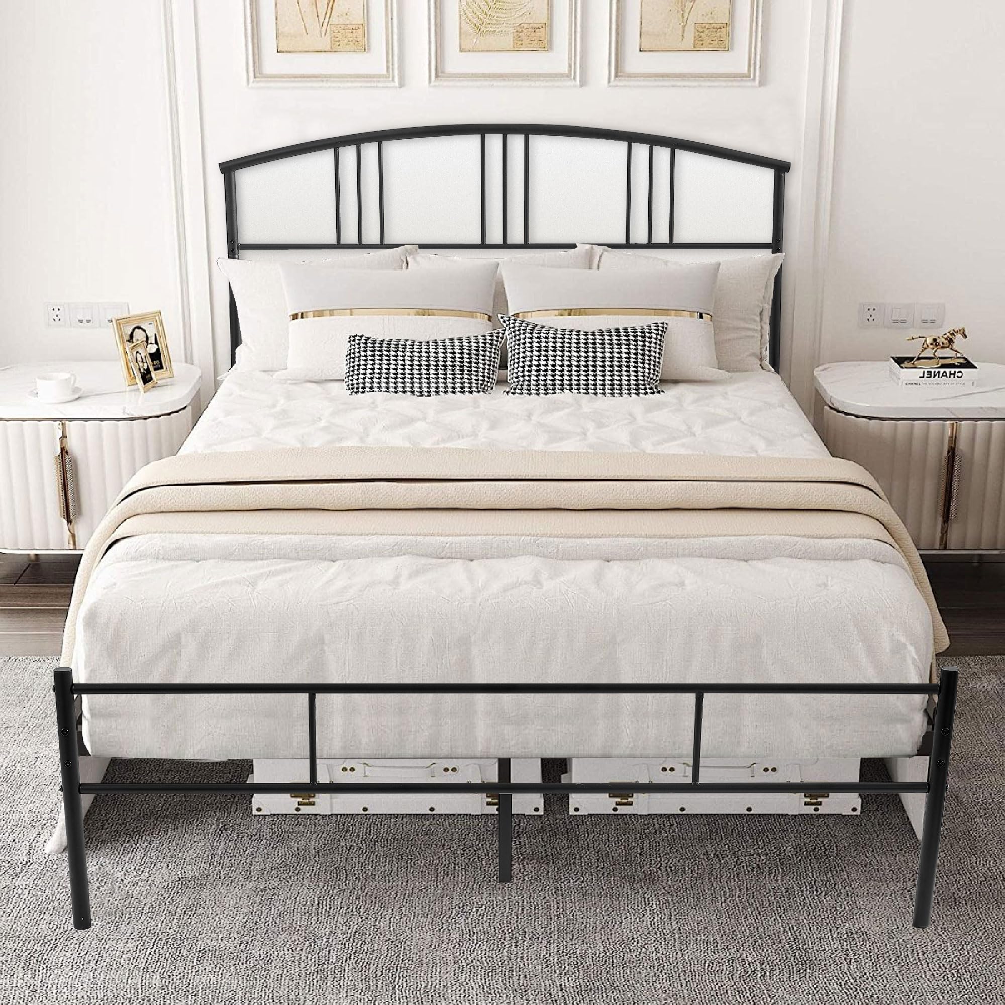 VECELO Queen Size Bed Frame with Headboard and Footboard, Metal Platform Mattress Foundation, Sturdy Steel Slat/No Box Spring Needed/Under Bed Storage/Easy Assembly