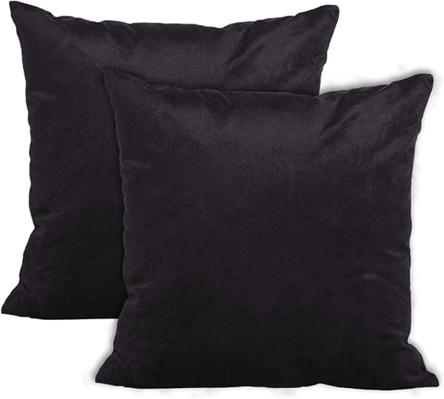 Encasa Christmas New Year VELVET Cushion Covers 2pc Set (40 x 40 cm) - Black Solid Plain Dyed, Soft & Smooth, Washable, Square Decorative Large Throw Pillow Case for Couch, Sofa, Chair, Bed