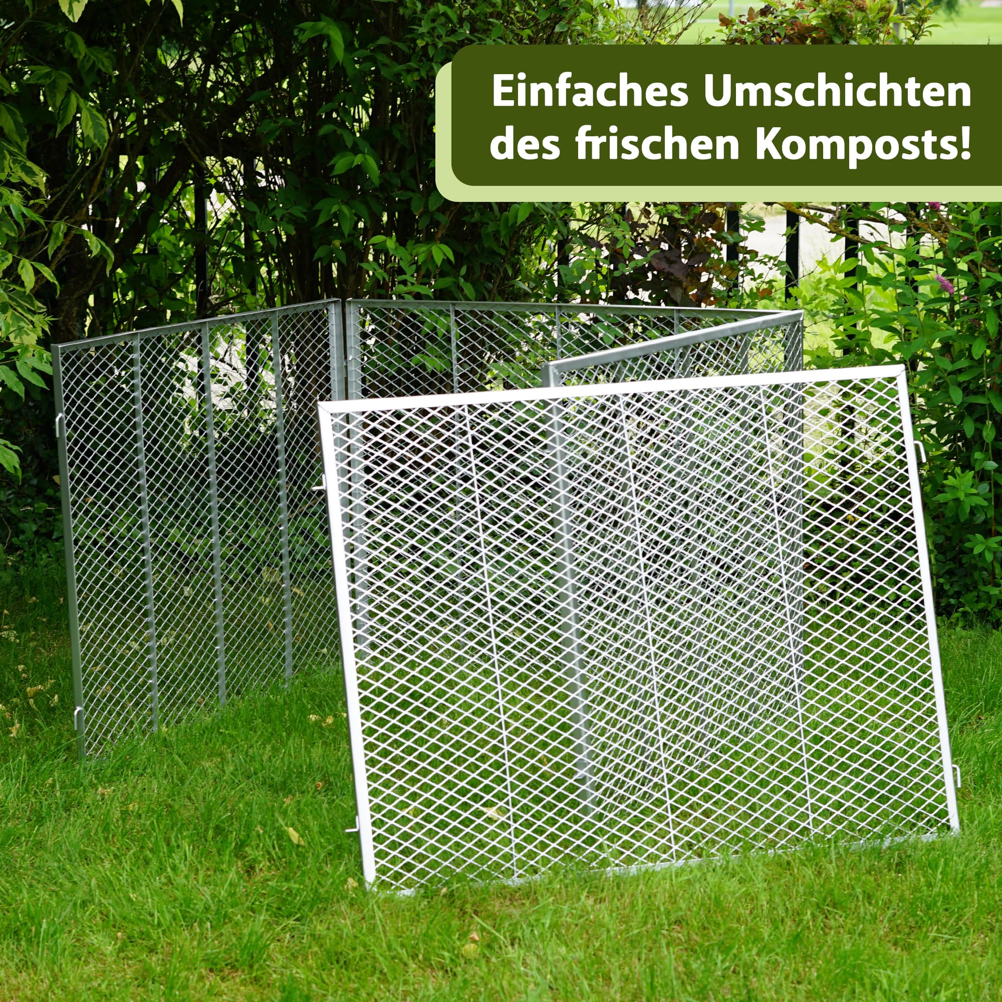 NATIV Garten Komposter 100x100x75 cm mit Bodengitter, Metallkomposter mit 750 Liter Volumen, Drahtkomposter für eigenen Kompost, Metall Komposter als Kompostsieb nutzbar, Kompostierer für Komposterde