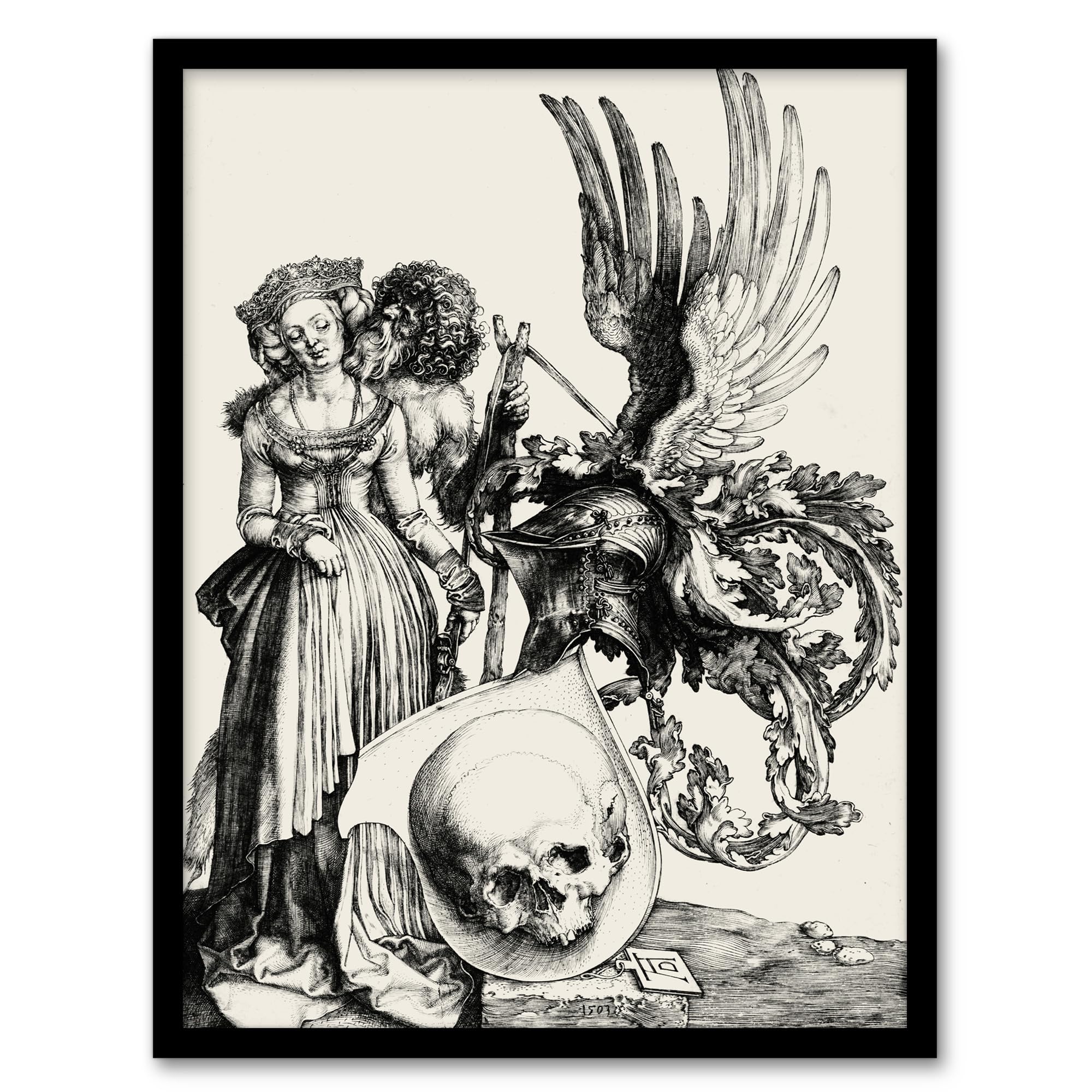Artery8 Coat Of Arms With A Skull Albrecht Durer Framed Wall Art Print 12X16" Size 12