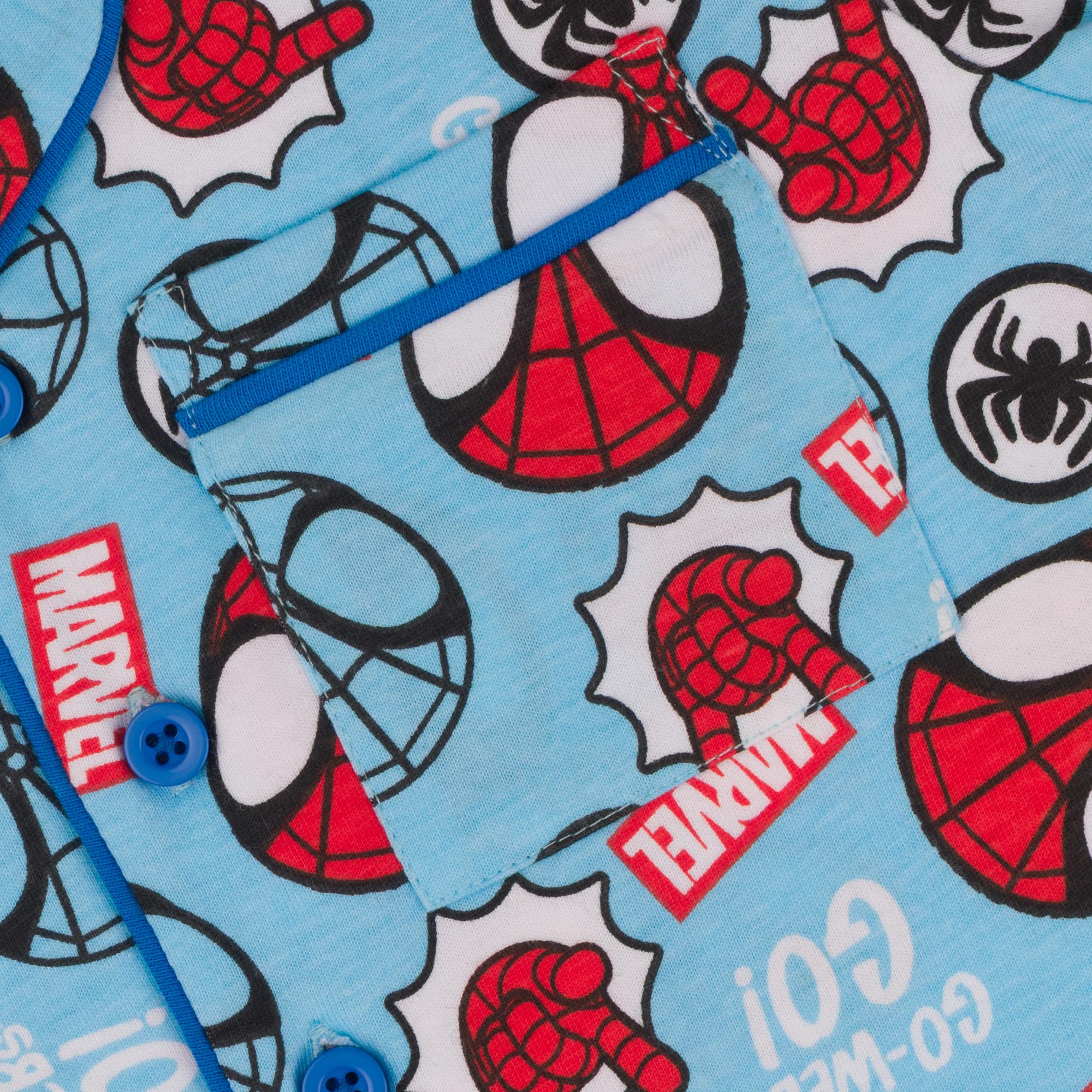 Marvel Press Spidey e i Suoi Fantastici Amici/Spiderman, 100% Cotone con Bottoni Pigiama a Maniche Corte, Spiderman, Blu