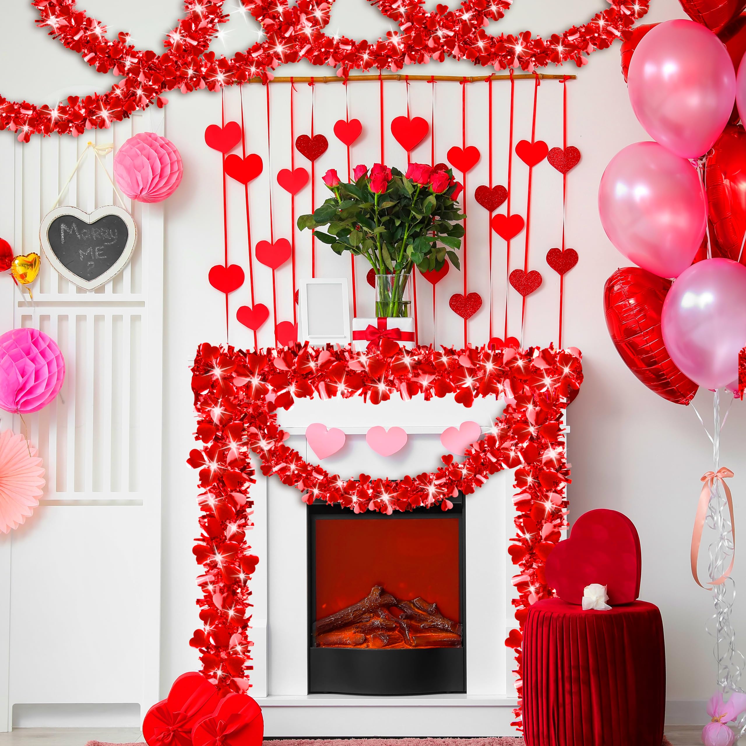 Guirnalda de oropel de corazón para el día de San Valentín, guirnalda metálica de oropel para decoración de boda, suministros de fiesta de amor, decoración colgante del día de San Valentín (A)