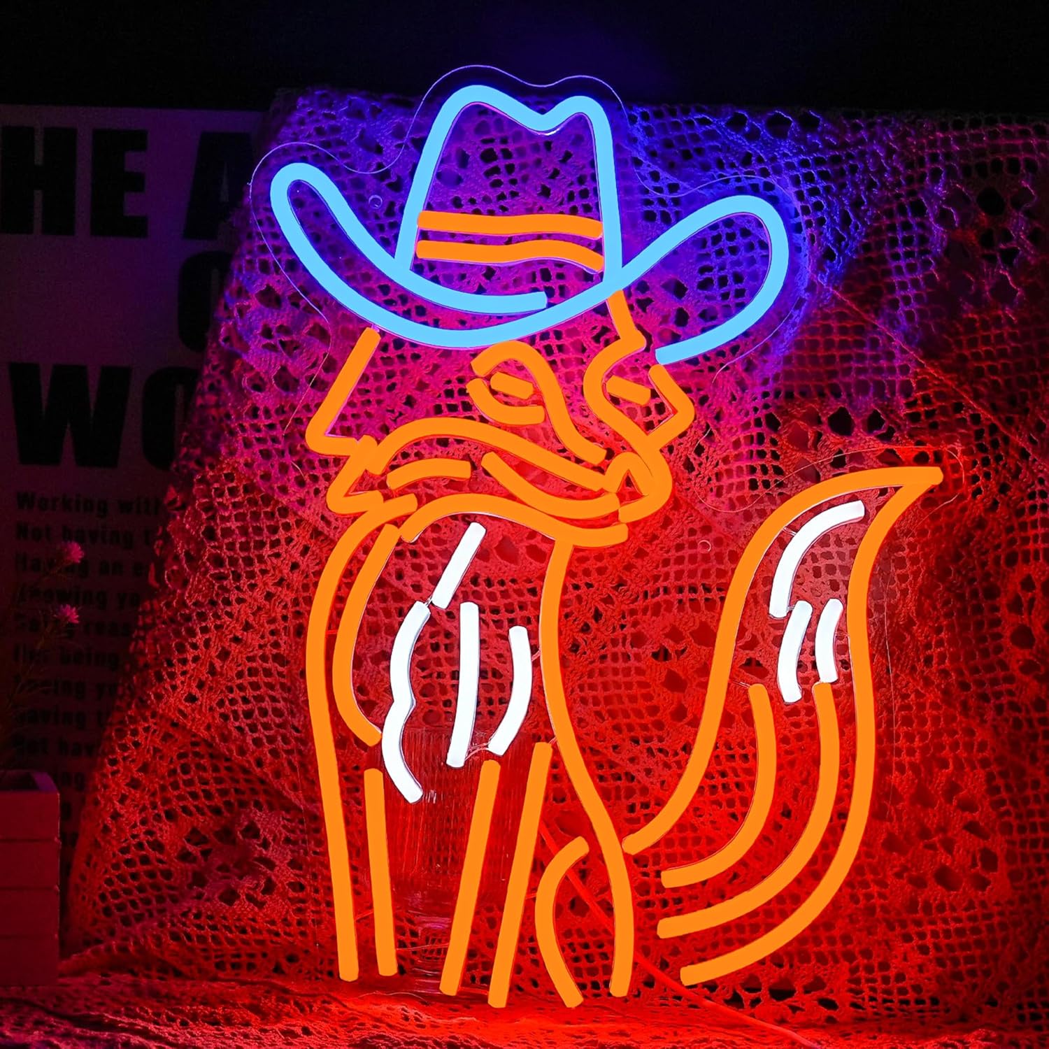 GNVETZLL Fox Neon Sign Dimmable LED Cowboy Fox Neon Light For Wall Decor USB Powered Fox Light Up Sign for Living Room Bar Art Wall Decor Gifts(Multicolour 16.7“*12.8”