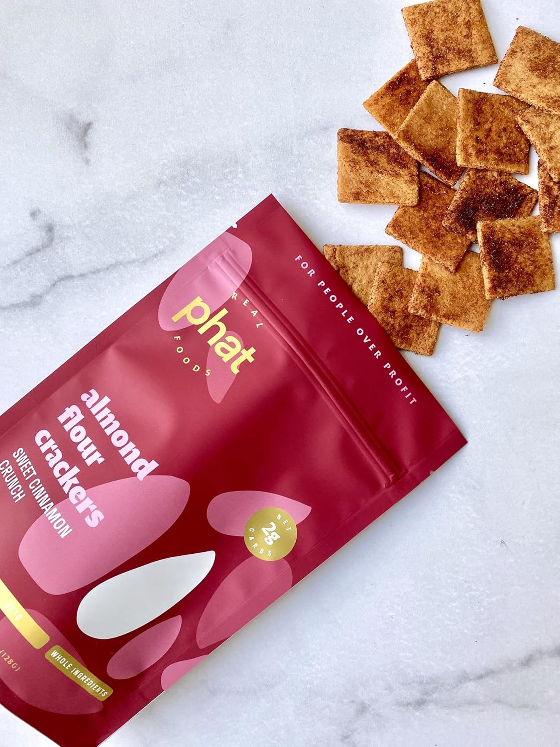 Cinnamon Almond Flour Crackers by Real Phat Foods - Low Carb, Gluten-Free Keto Snack - Pack of 3 (Sweet Cinnamon Crunch)