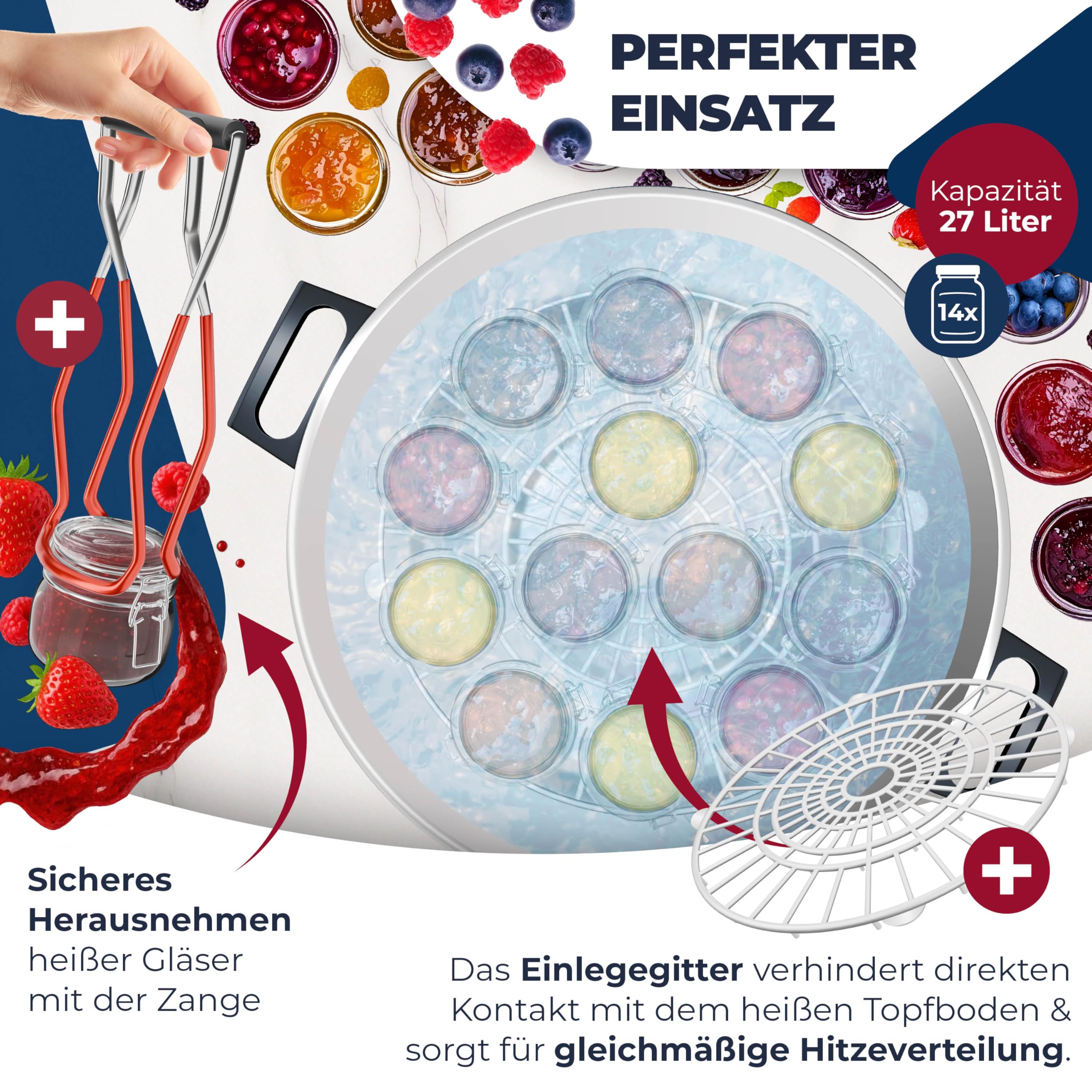 KESSER Einkochautomat 27 Liter, Edelstahl| 1800 Watt | Temperatur von 30-100°C | Dauerbetrieb | Abschaltautomatik Einkochvollautomat Heißgetränkeautomat Glühweintopf mit Zange & 2 Gläsern, weiß