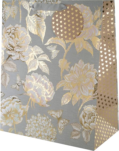 Hallmark Large Gift Bag - Foiled Floral Design,Gold,Grey