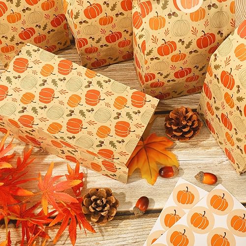 Miniatura 5 de Whaline 36 bolsas de regalo de fiesta de otoño, bolsas de golosinas de calabaza, bolsas de regalo de papel kraft con etiquetas adhesivas para Acción