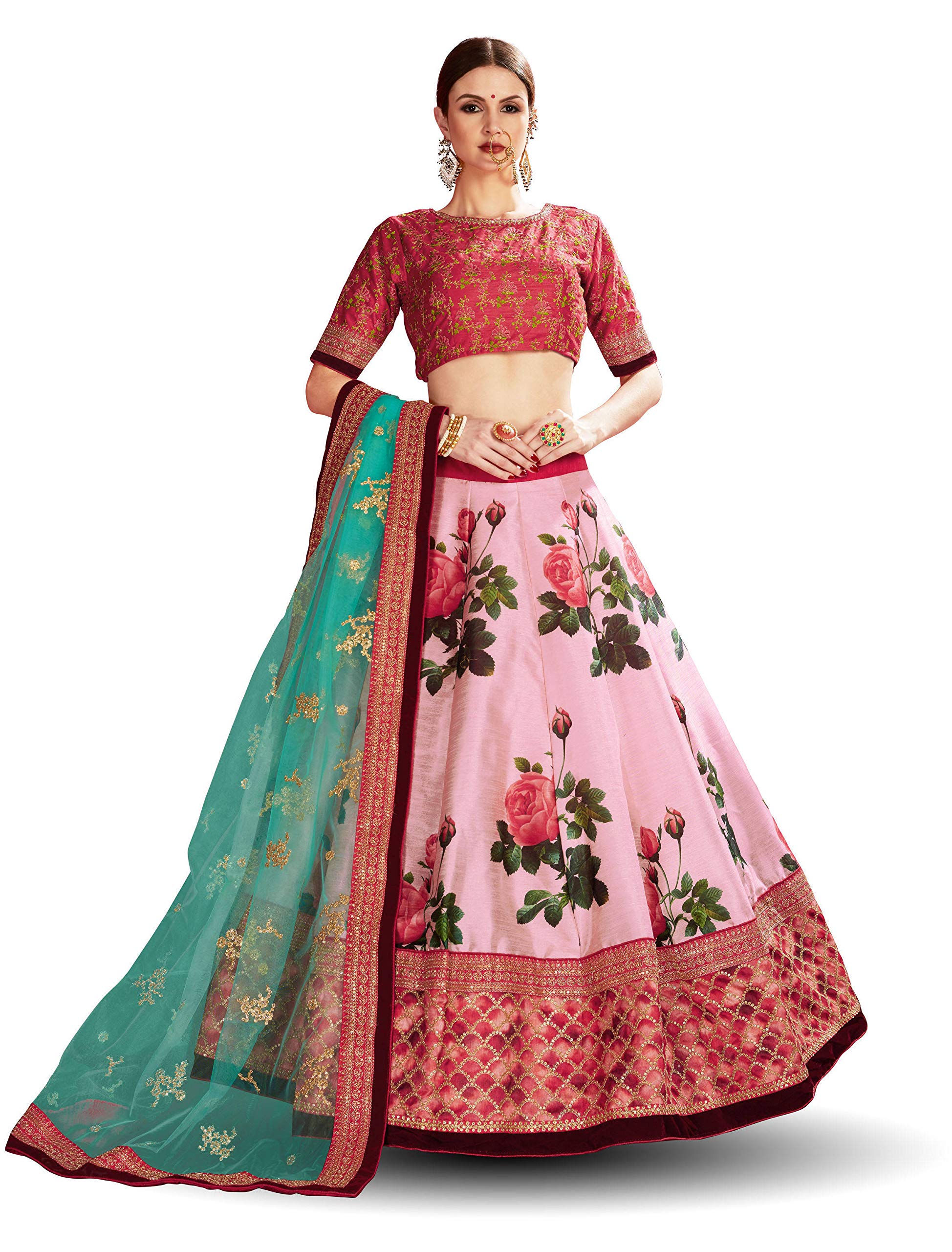 Zeel Clothing Art Silk Digital Printed Embroidered Semi Stitched