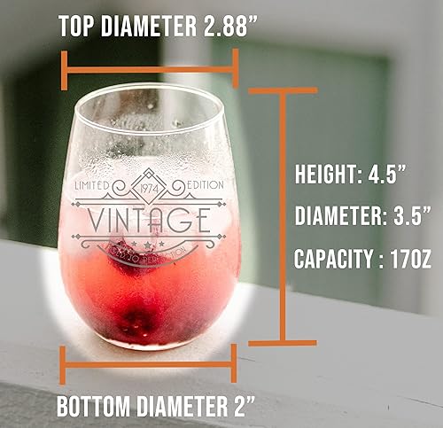 Miniatura 4 de Spotted Dog Company Copa de vino grabada vintage de 17 onzas sin tallo, 51 años, regalos de cumpleaños 51 para mujeres, regalos de cumpleaños 51