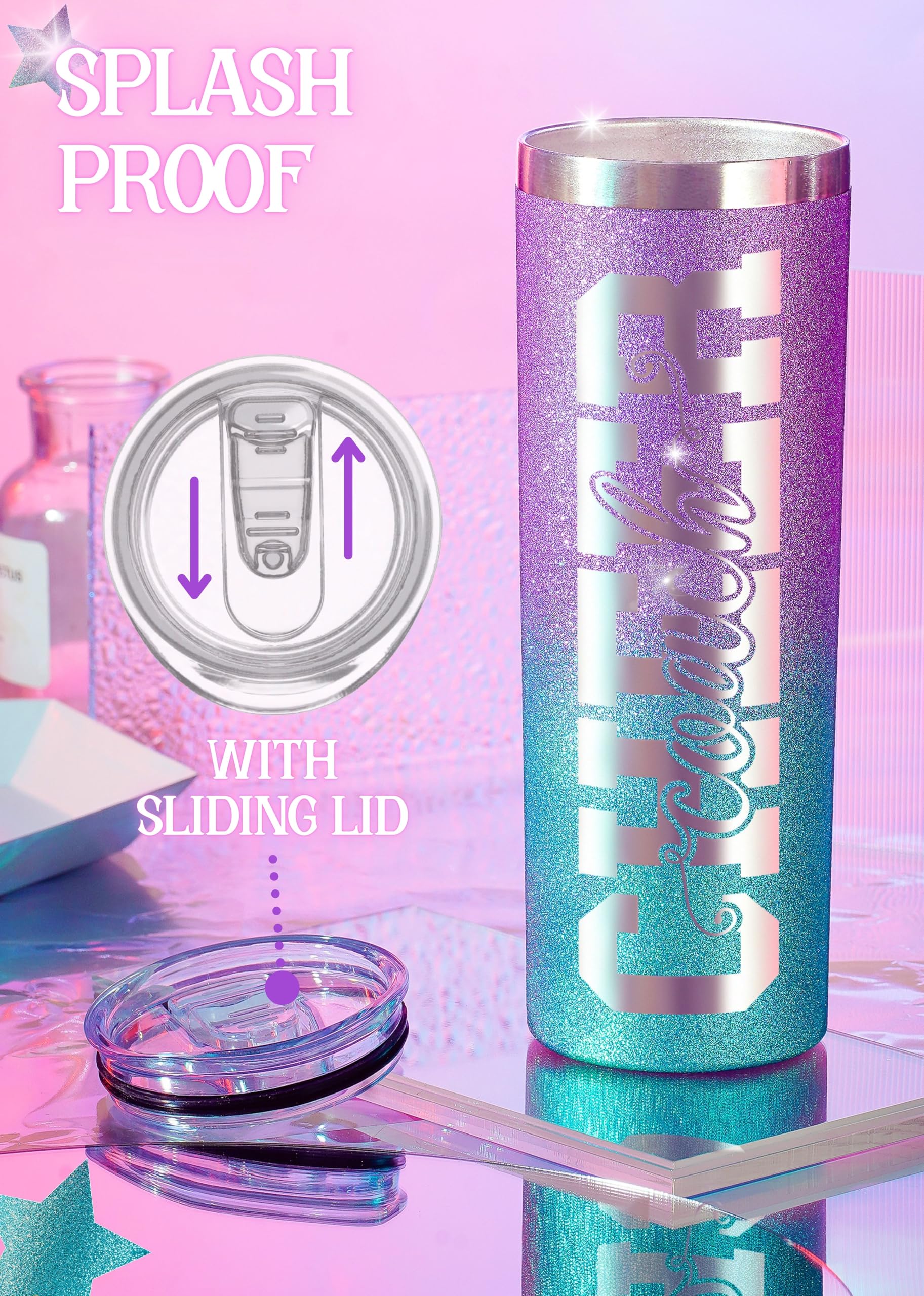 Onebttl Cheer Coach Gifts - 20oz/590ml Stainless Steel Skinny Insulated Tumbler With Straw, Lid - Gift for Cheerleading or Cheerleader Coach, Women, Her, Female