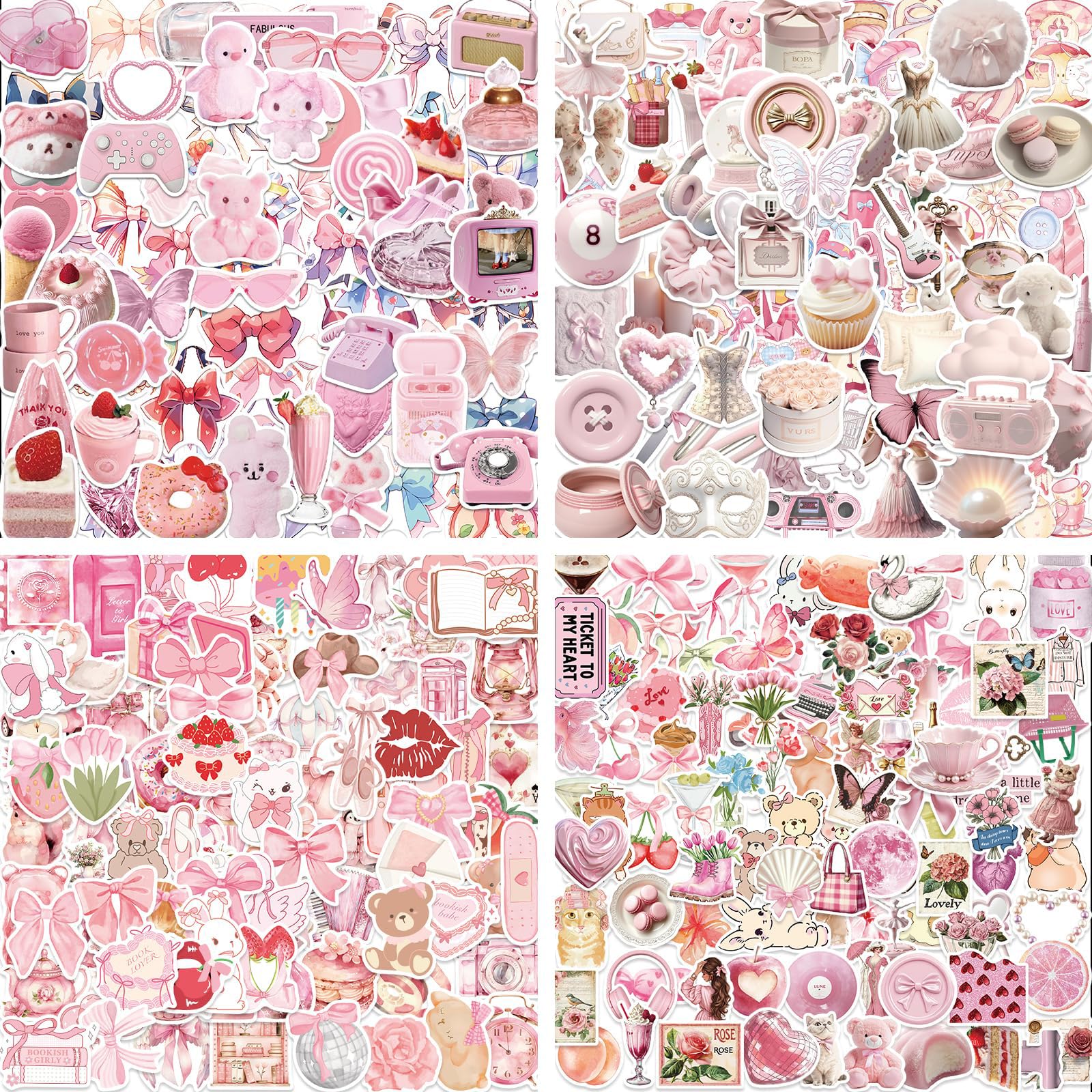 200 Autocollants Roses Vinyle - Pour Scrapbook, Journal, Décoration Kindle, Ordinateur, Style Esthétique