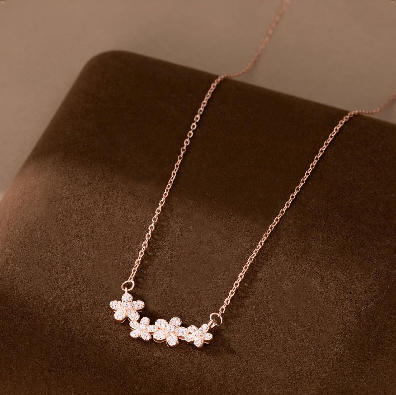 Reffeer Solid 925 Sterling Silver Cubic Zirconia Flower Necklace Chain for Women Teen Girls Flower Choker Necklace Pendant - Image 5