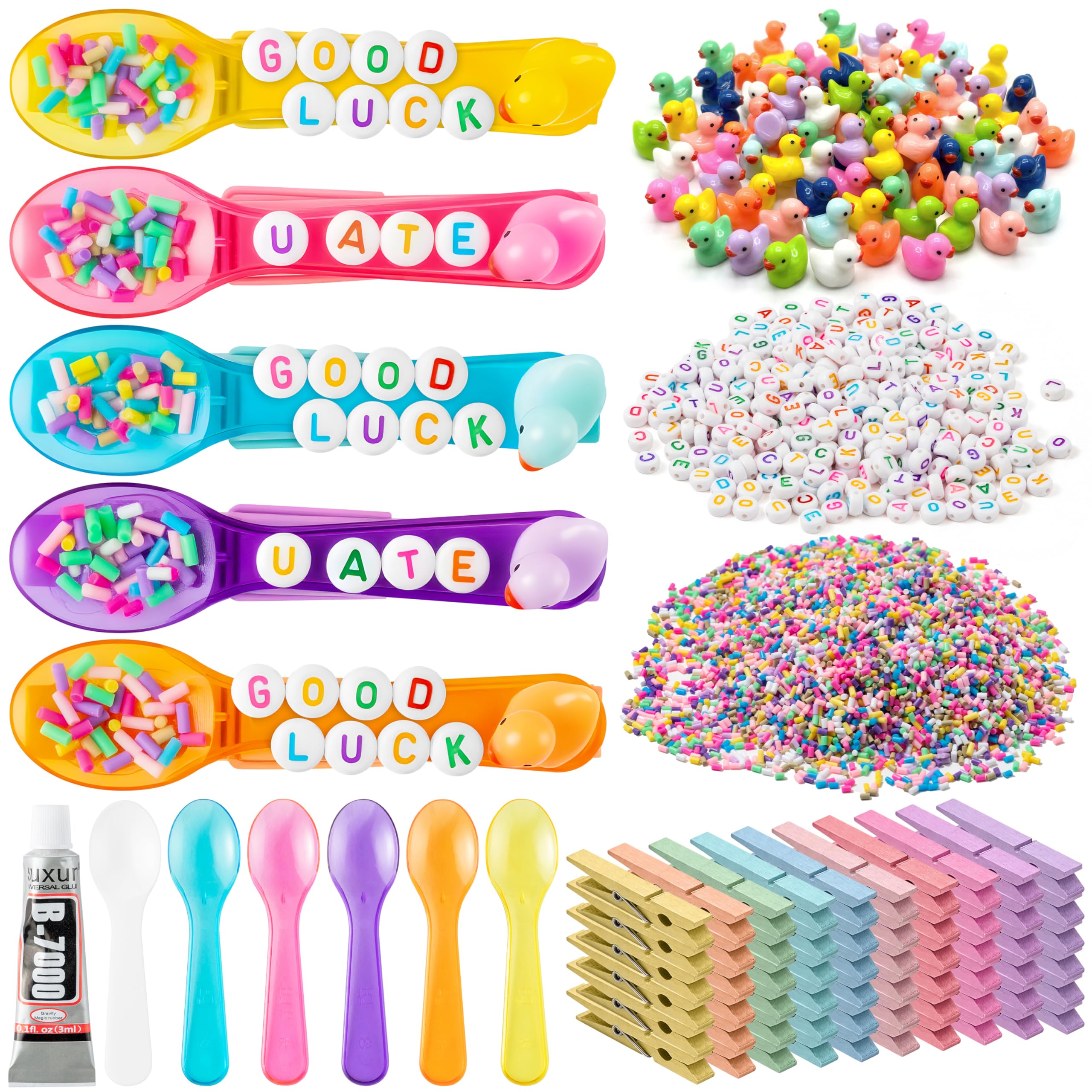 Haooryx YOU ATE GOOD LUCK Spoon Cheer Pins - 60 Set Mini Duck DIY Wooden Clothes Pin Team Spirit Clips Colorful Bead Craft Bright Cheerleader Gift for Cheerleading Team Backpack Gift Class Art Project โ image 1