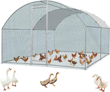 Outvita Large Metal Chicken Coop, 1310FT Walk-in Poultry Cage with Waterproof & Anti-UV Round Arch Cover, Duck Rabbit Hen Cage Galvanized Mesh for Outdoor Yard Backyard and Farm