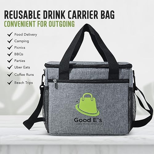Miniatura 3 de Good E's Bolsa de bebidas reutilizable con aislamiento para 6 tazas, bolsa térmica portátil con 5 divisores, correa para el hombro y bolsillos