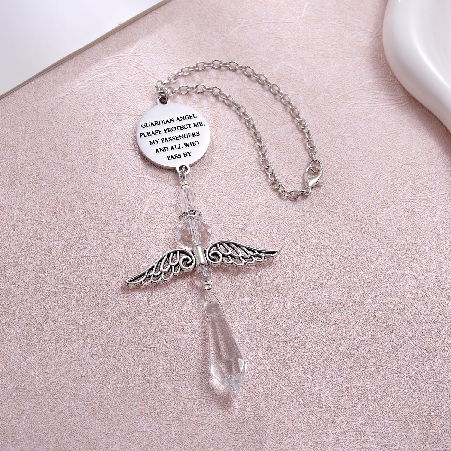 Guardian Angel Car Charm for Rear View Mirror, Christian Car Accessories, Crystal Suncatcher Hanging Ornament, Drive Safe Gift for Women Men image 3