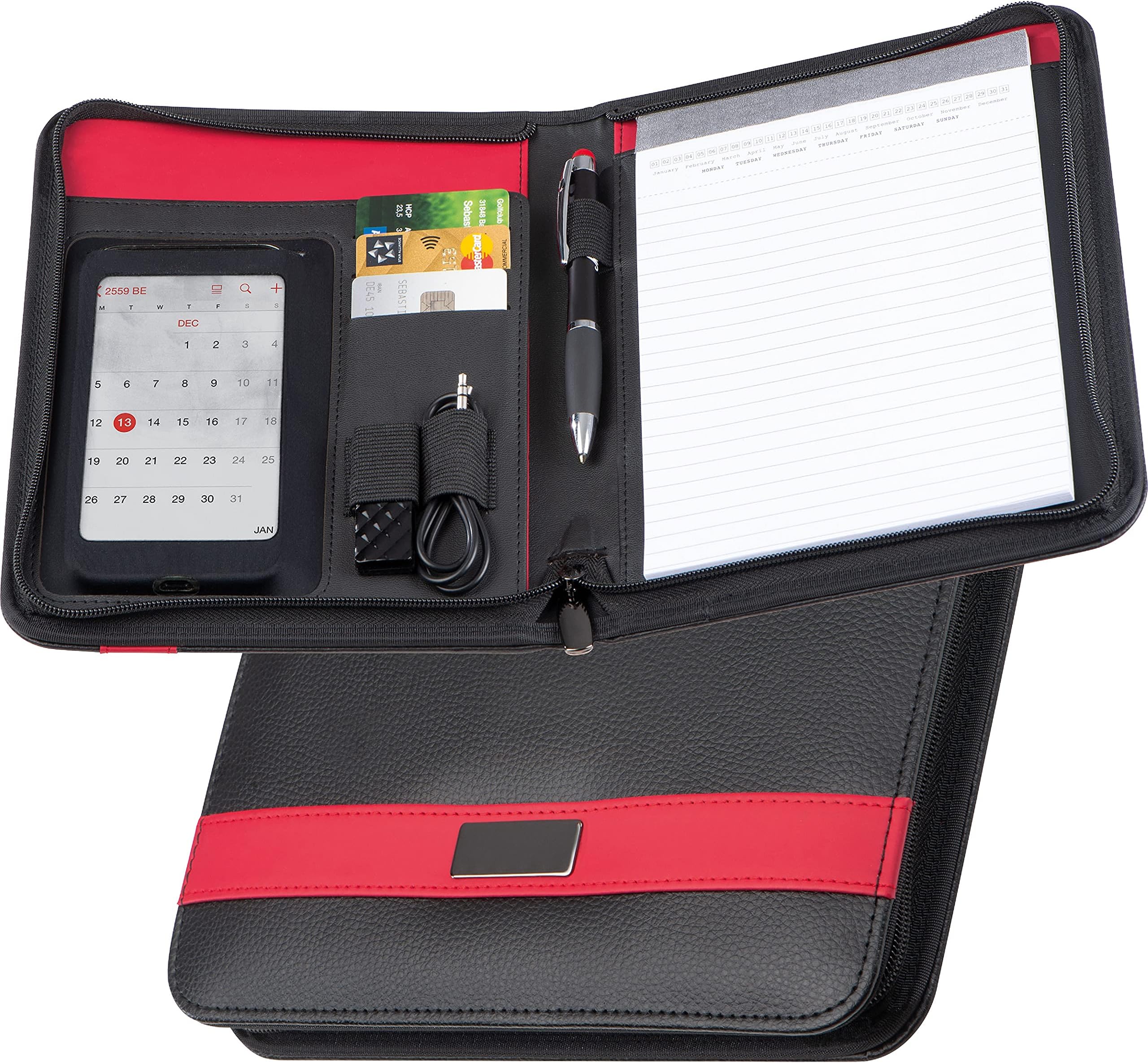 Stylish A5 Writing Case with Zip Fastening in Bonded Leather Lined Pad Included 24 x 18.5 x 2.5 cm