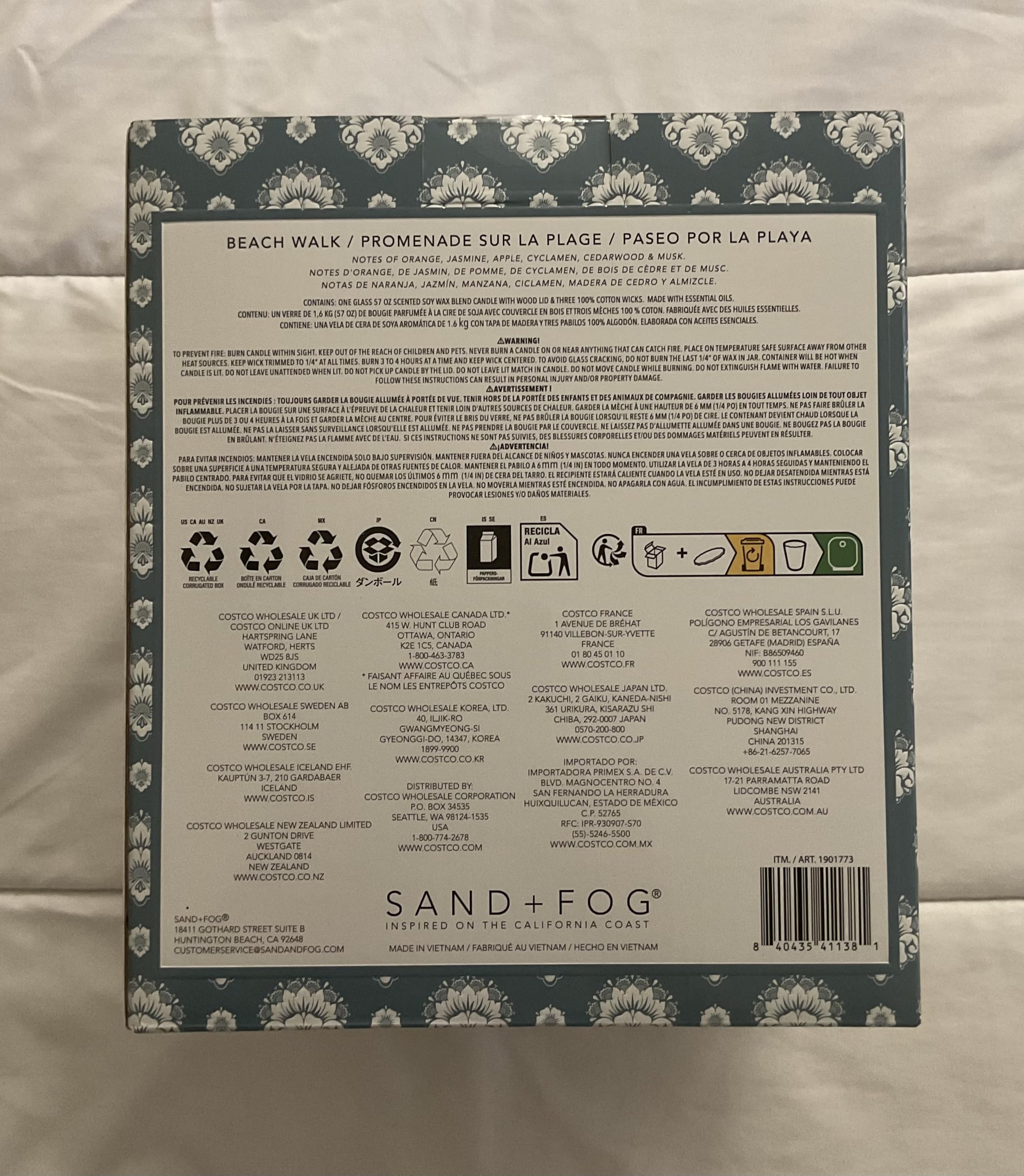 Sand+Fog Beach Walk Scented Soy Wax Blend Candle, 57 oz, with Wood Lid and 3 Cotton Wicks thumbnail 4