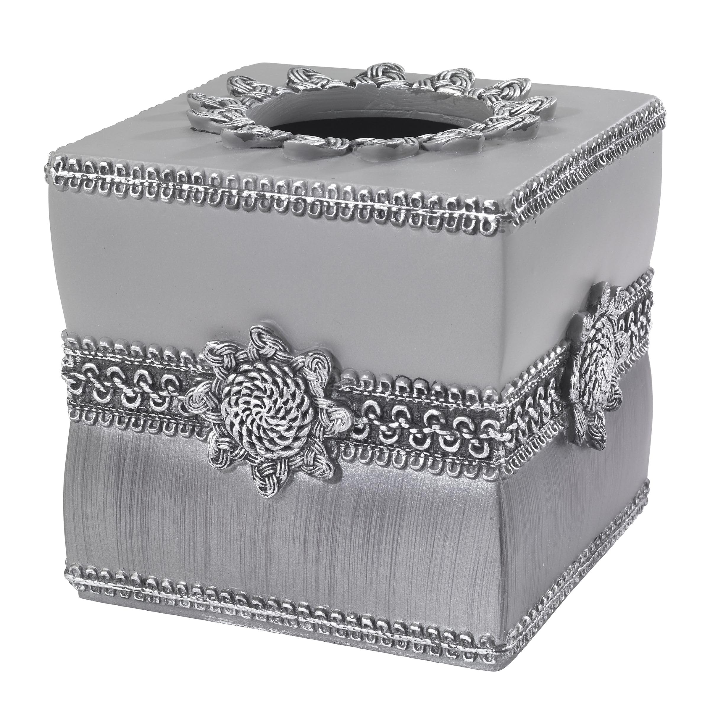 Avanti Linens - 11166EGTE Braided Medallion Tissue Cover, Granite