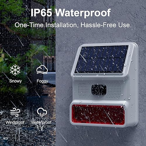 Miniatura 3 de Alarma solar inalámbrica con sensor de movimiento para exteriores, sirena de alto decibelio con sensor de movimiento de luz estroboscópica y sonido