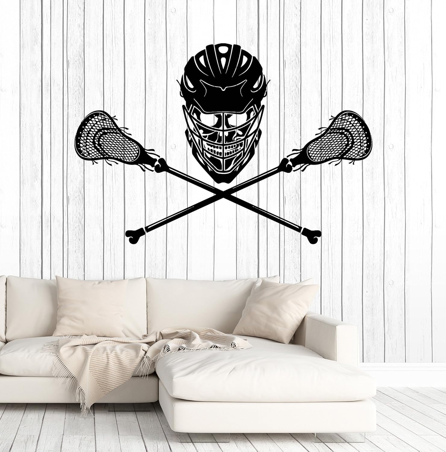 WallStickers4ever Vinyl Wall Decal Lacrosse Player Skull Sticks Helmet Stickers Murals Large Decor (ig4823) Matte Black