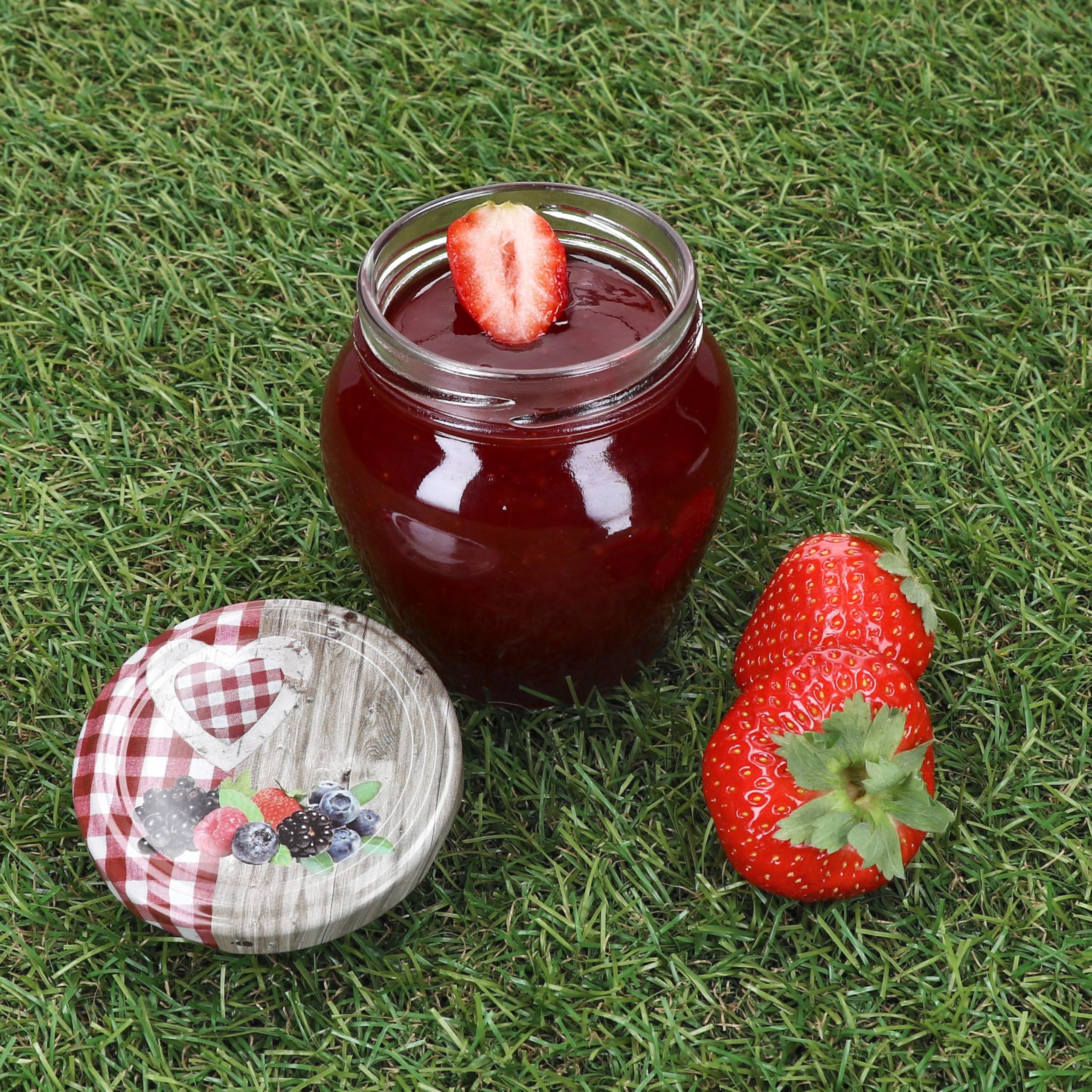 MamboCat Marmeladengläser Orcio 75er Set mit Deckel Holz-Herz Rot Beeren | 212 ml | Einmachglas TO 63 | Einkochen & Aufbewahren