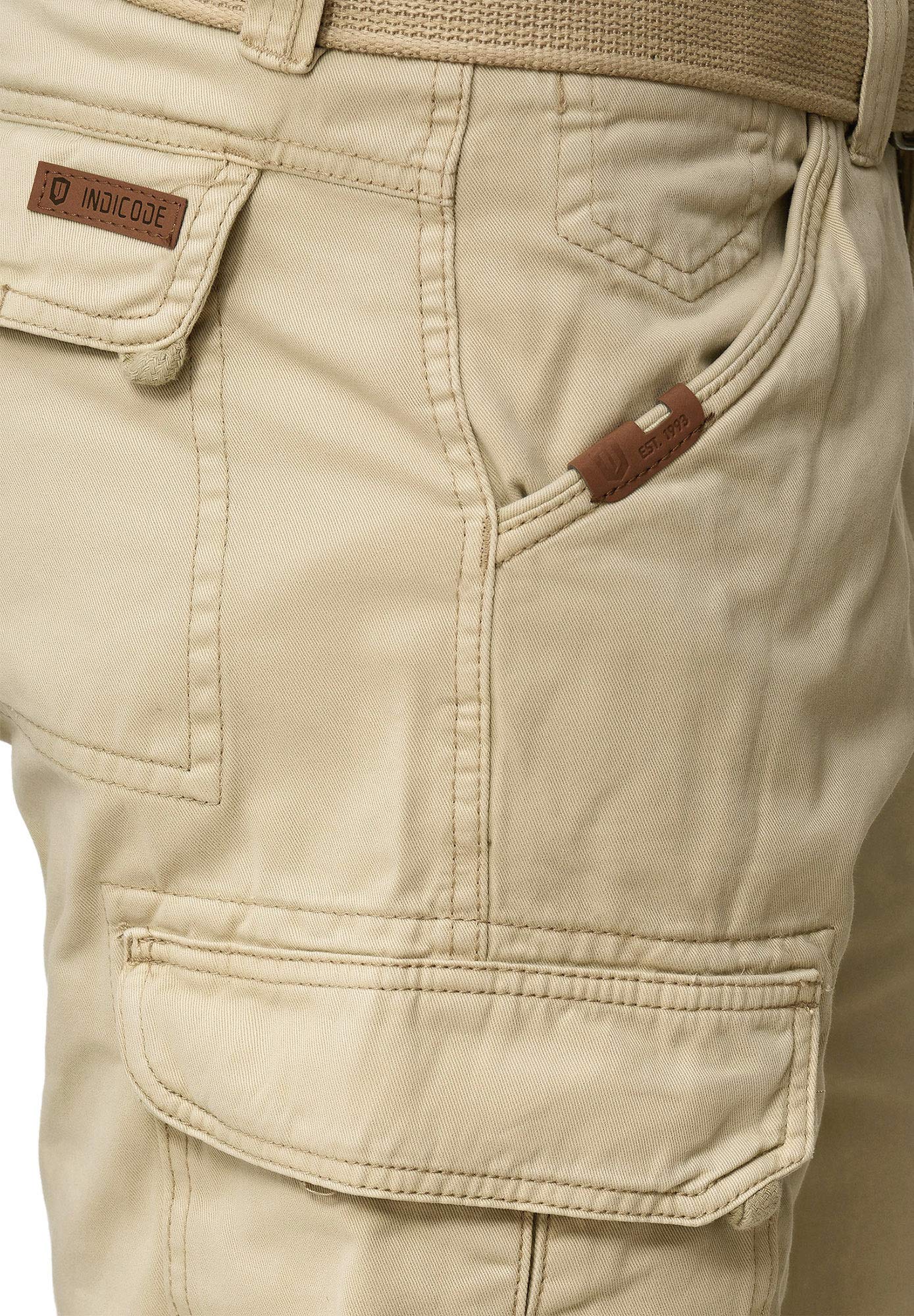 Indicode Hommes Nicolas Check Cargo Shorts | Pantalon Court Cargo 3/4 avec Ceinture