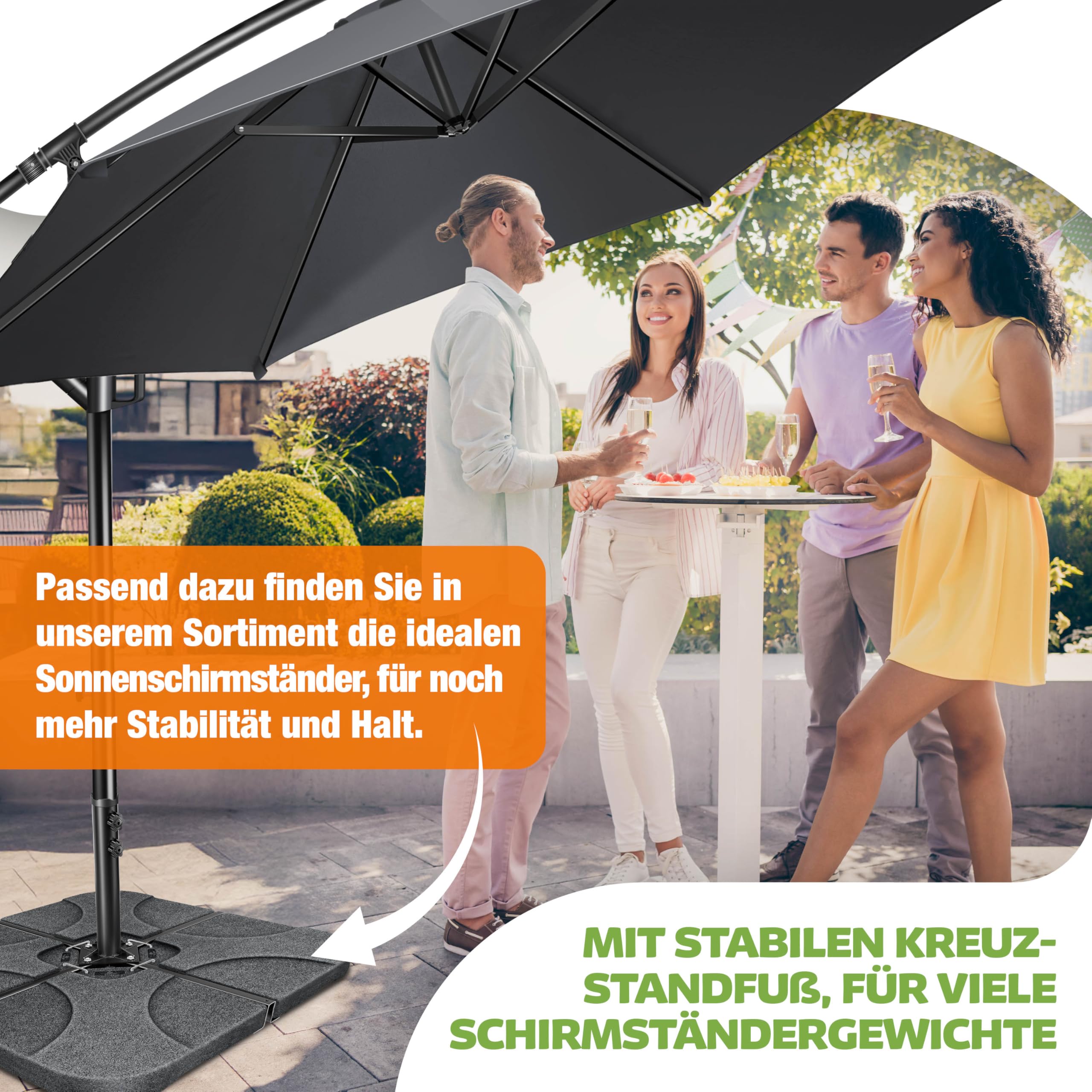 KESSER® Sonnenschirm Ø 350 cm, Ampelschirm mit Kurbel, für Balkon, Terrasse & Garten, Sonnenschutz, Gestell & Ständer aus Alu, UV-Schutz, wasserdicht + Windfest, 360° Funktion + Schutzhülle, Anthrazit
