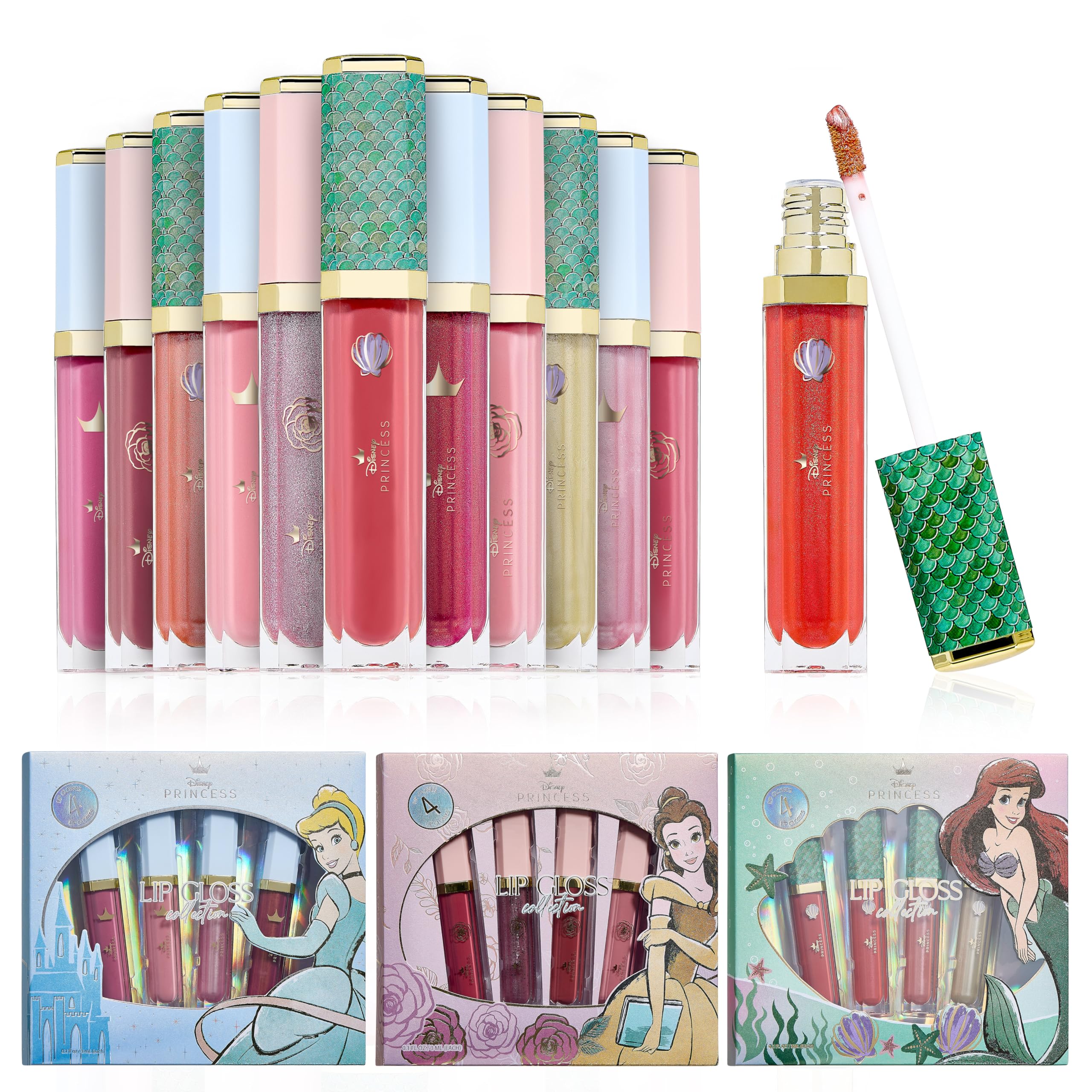 Disney Lip Gloss Collection Belle Masion Cosmetic Makeup Set for Daily Glam for Women and Girls Princess Mix