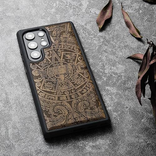 Miniatura 3 de Carveit Funda de madera para Galaxy S22 Ultra madera natural y TPU suave negro a prueba de golpes, diseño de madera único y elegante, compatible con