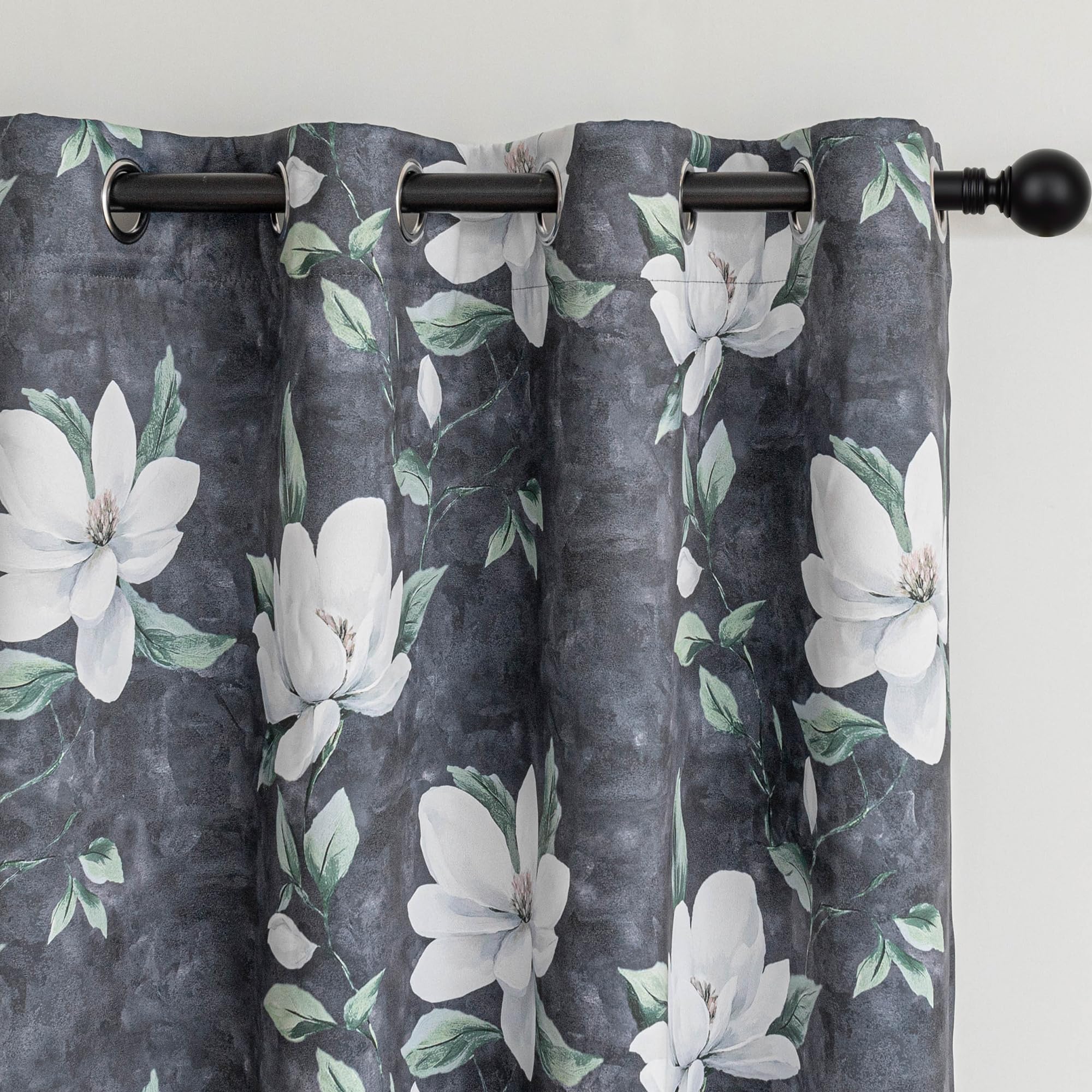 MYSKY HOME Floral 95% Blackout Curtains 63 Inch Length 2 Panels Deep Grey