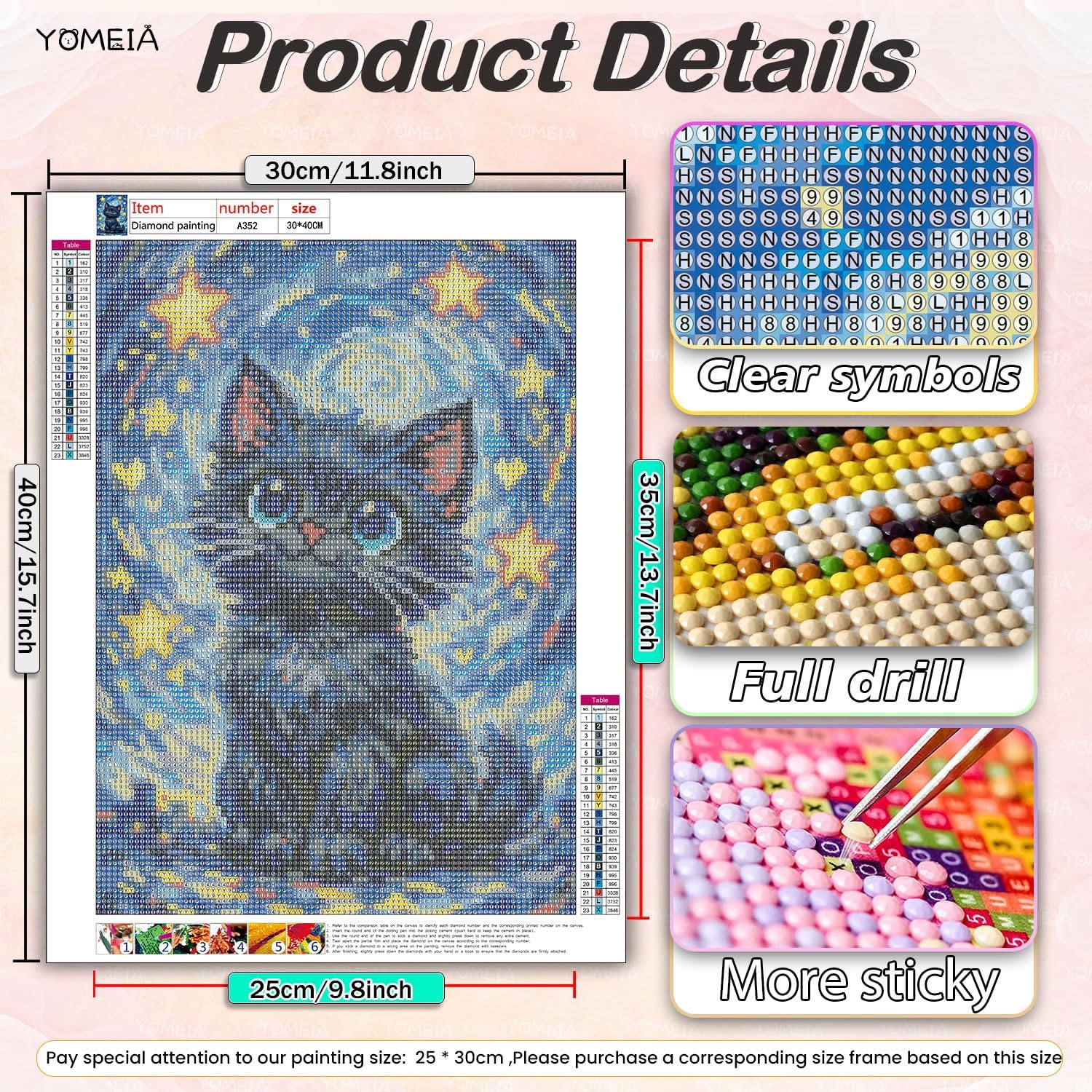 YOMEIA Diamond Art Kits for Adults, 5D Starry Sky Black Cat Diamond Painting Kits Full Drill Round Gem Art, DIY Crafts Paint by Diamonds for Home Wall Decor, Gifts for Beginners 12x16 Inch image 5