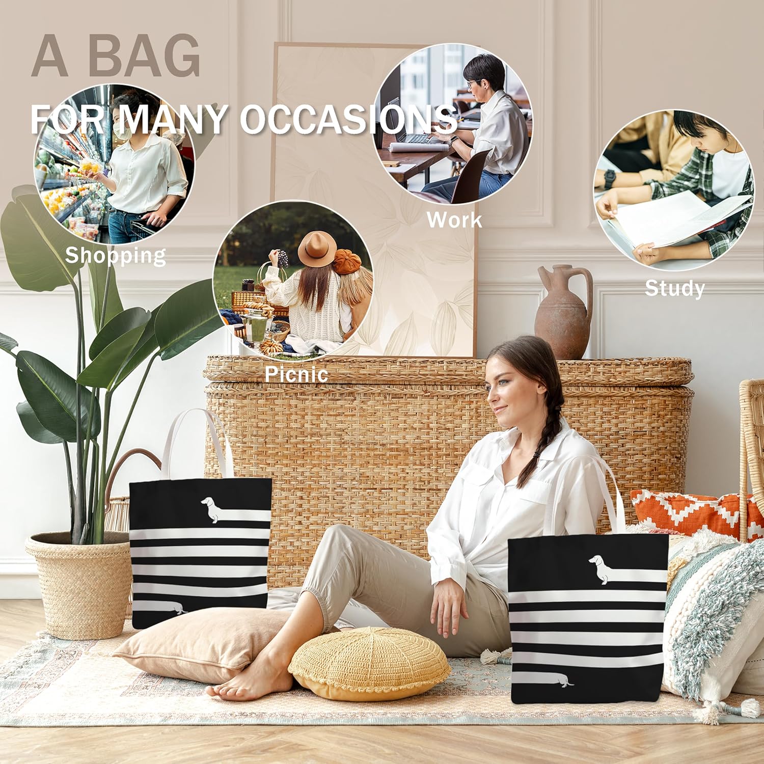 Dachshund Dog Gifts Canvas Tote Bag, Dachshund Gifts Tote Bag for Women Dog Lover, Travel Reusable Grocery Bags - Image 5