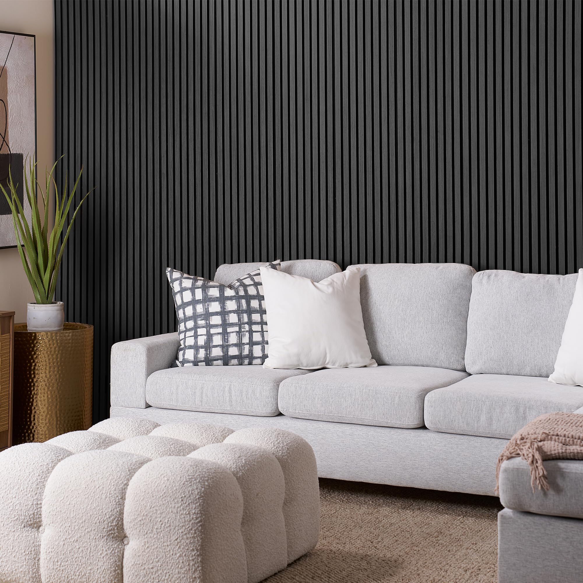 Wood Panels for Wall - Oak Acoustic Wall Panels - 4PK Wall Wood Panels - 94.49” x 12 - Soundproof Wall Panels for Decor - Acoustic Slat Wood Wall Panels for Interior Decoration of Walls (Oak) (Black)
