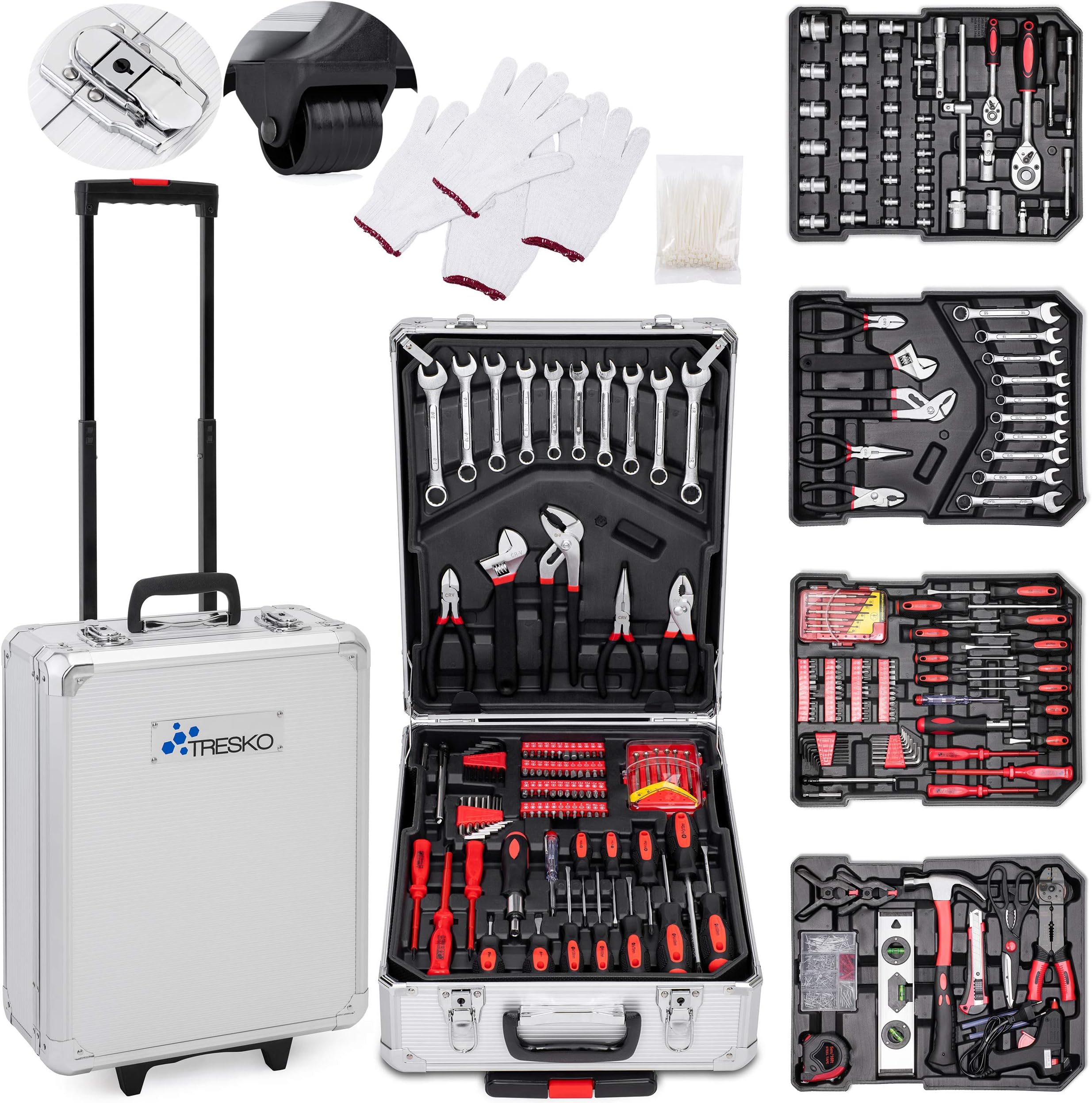TRESKO® Tool Box with 949 Pcs Hand Tools Trolley Mechanic Household Toolbox Kit Set Case Cart on Casters Wheels