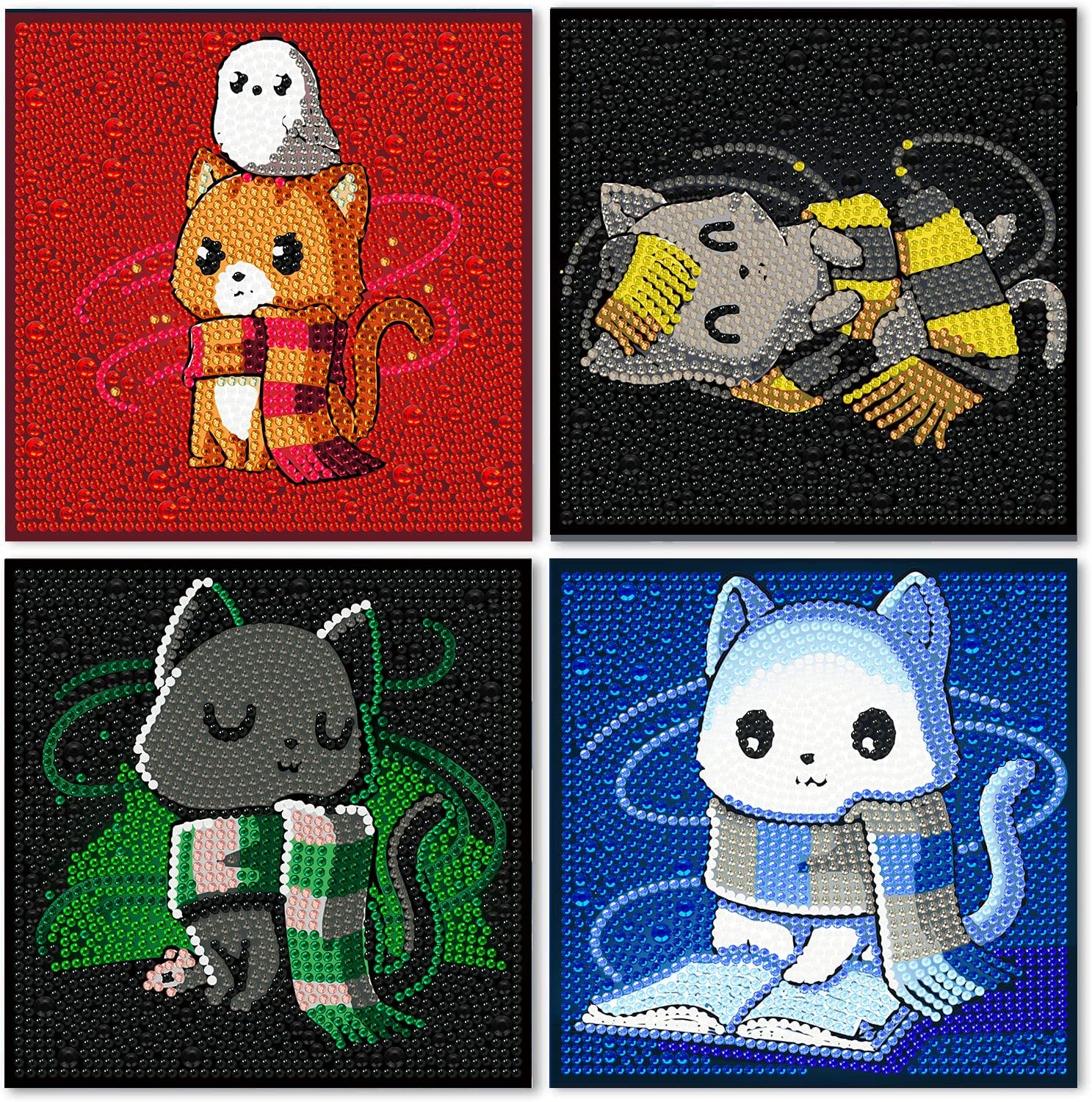 Eiazuiks Diamond Painting Kits for Kids, 4 Packs Cartoon 5D Full Drill Diamond Art Cartoon Dots for Kids 6x6 Inch