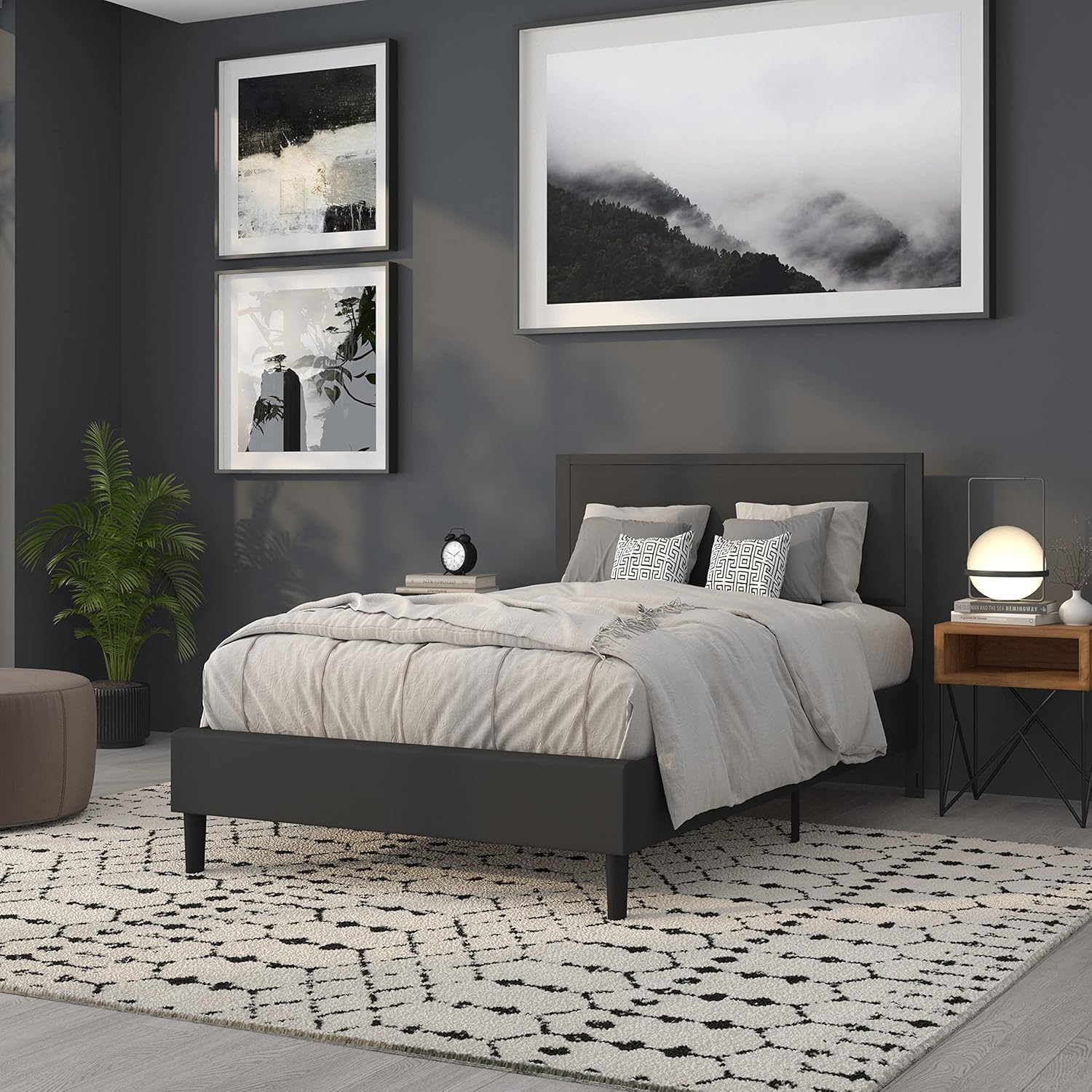 Flash Furniture Melbourne Metal Upholstered Full Size Headboard in Black Fabric