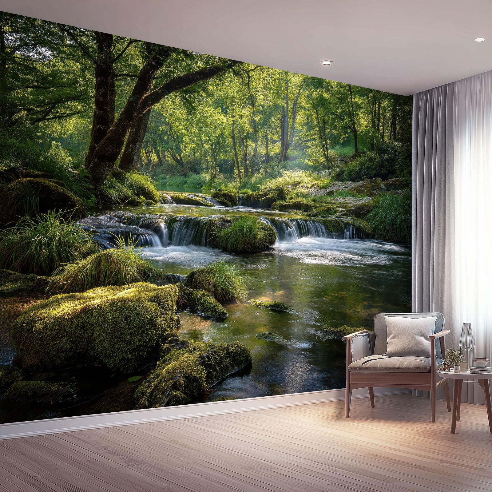 Papier peint panoramique forêt pour salon et chambre paysage vert 200 x 140