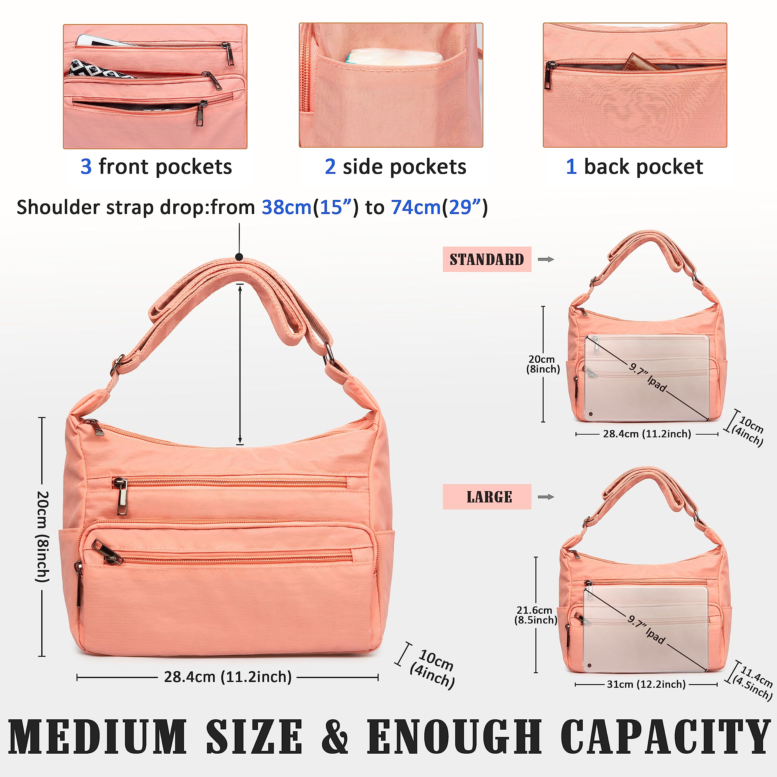 VOLGANIK ROCK RFID Purses for Women Fabric Nylon Multi Pocket Crossbody Bag Ladies Travel Handbag