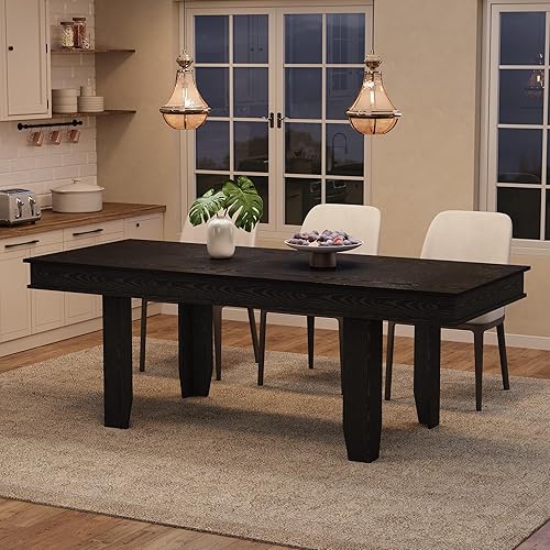 Miniatura 11 de GarveeHome Mesa de comedor de granja para 6-8 personas, mesas de cocina de 71 pulgadas de largo con marco resistente de madera, mesa rectangular