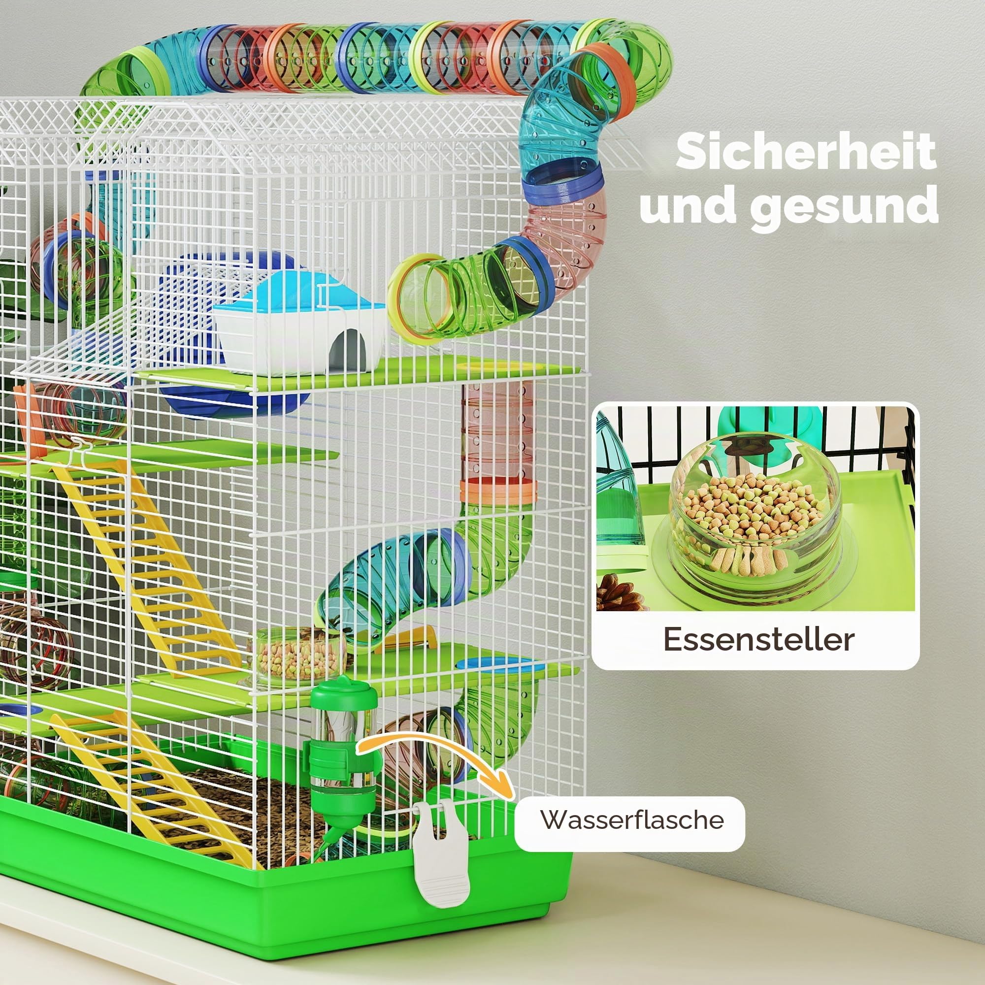 PawHut Hamsterkäfig, 5 Etagen, Transportbox für Zwergmäuse, Grün