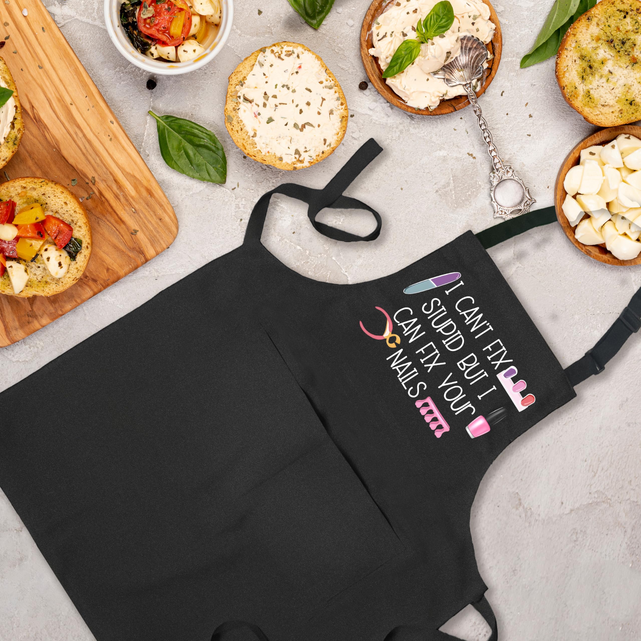 Divertidos delantales de tecnología de uñas para mujer con bolsillos, regalos para técnicos de uñas, artistas, manicuristas, delantal ajustable impermeable para cosmetología, salón de cocina