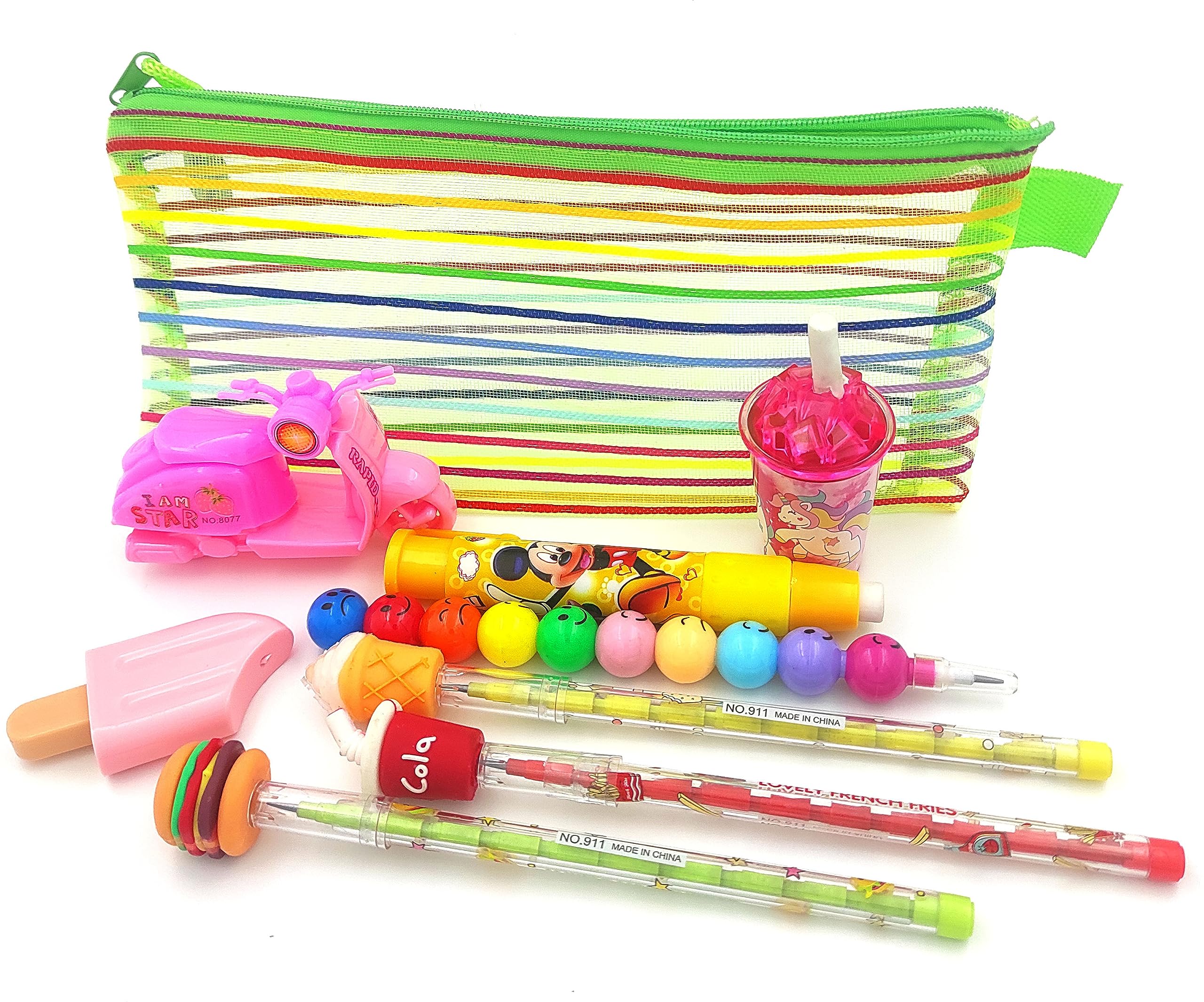 poksi® STN Combo 24 Stationary Art Artificial Leather Pencil Box (Set of 9, Multicolor)