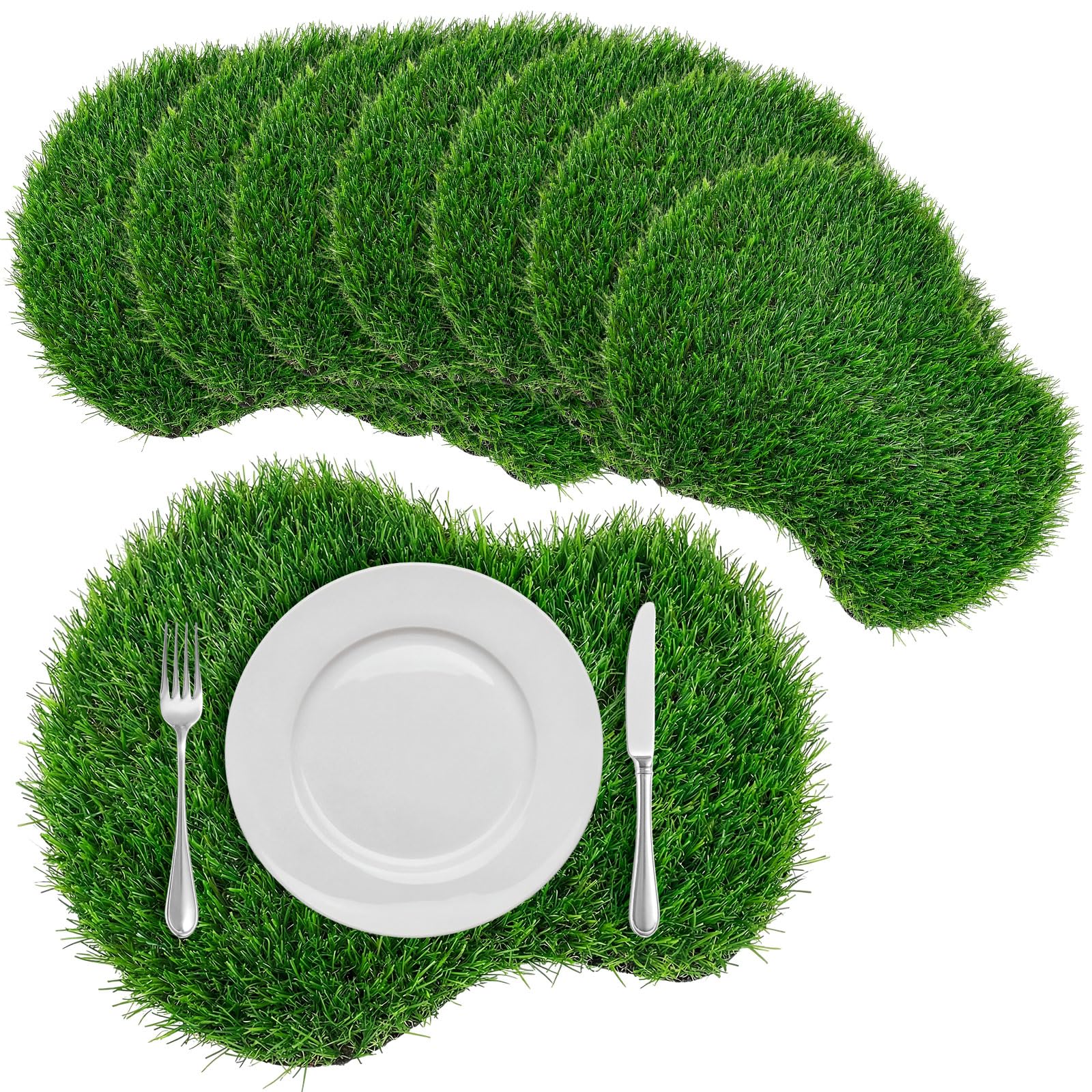 Photo 1 of Gandeer 8 Pcs Golf Artificial Grass Mat Placemats for Golf Party Decorations Centerpieces for Table Green Fake Grass Tiles Placemats Birthday Party Decorations for Wedding Baby Shower