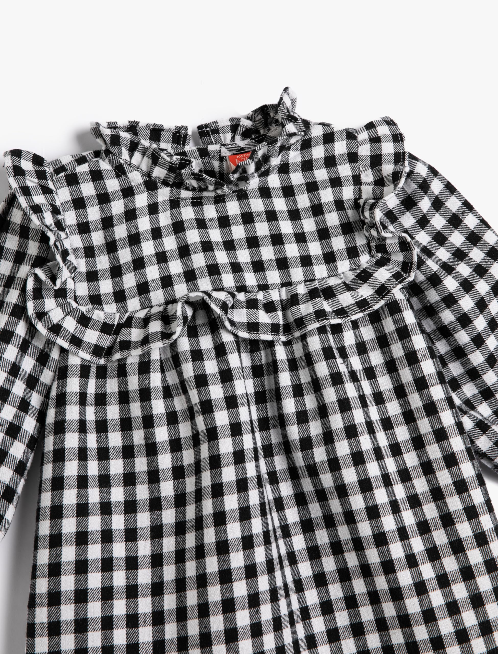 Koton Babygirl's Crew Neck Long Sleeve Ruffled Patterned Dress