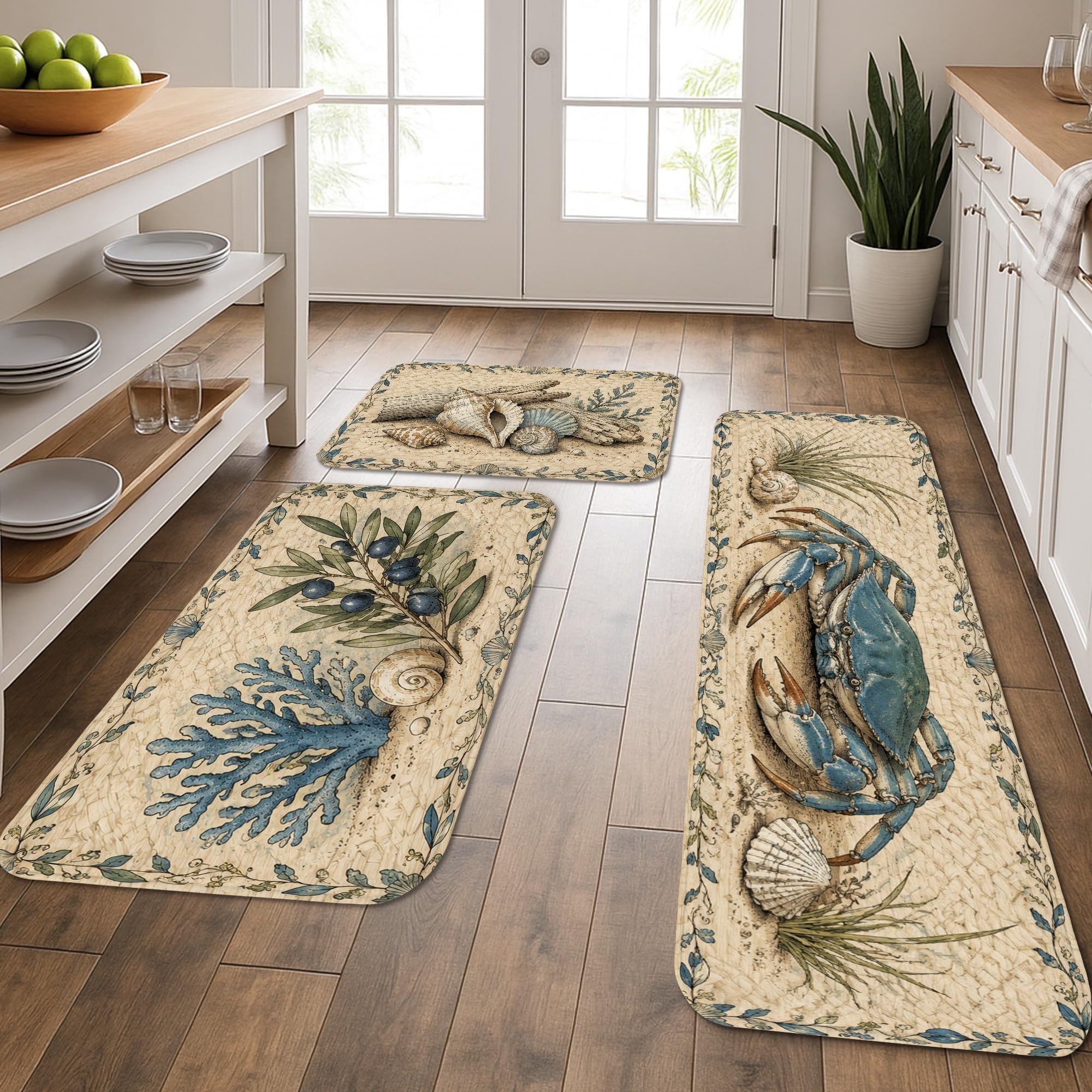 Tapis de cuisine crabe océan vintage lot de 3 tapis doux pour évier et buanderie