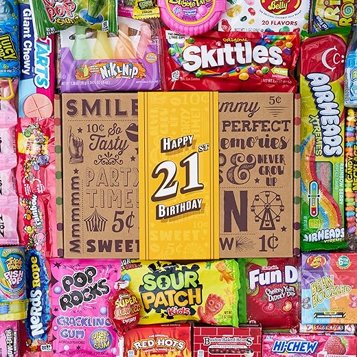 VINTAGE CANDY CO. 21st BIRTHDAY RETRO CANDY GIFT BASKET - 2002 Party Assortment Candy Variety - Unique Fun Care Package Gift Basket - Twenty-First Birthday - PERFECT For Women and Men Turning 21 Years Old
