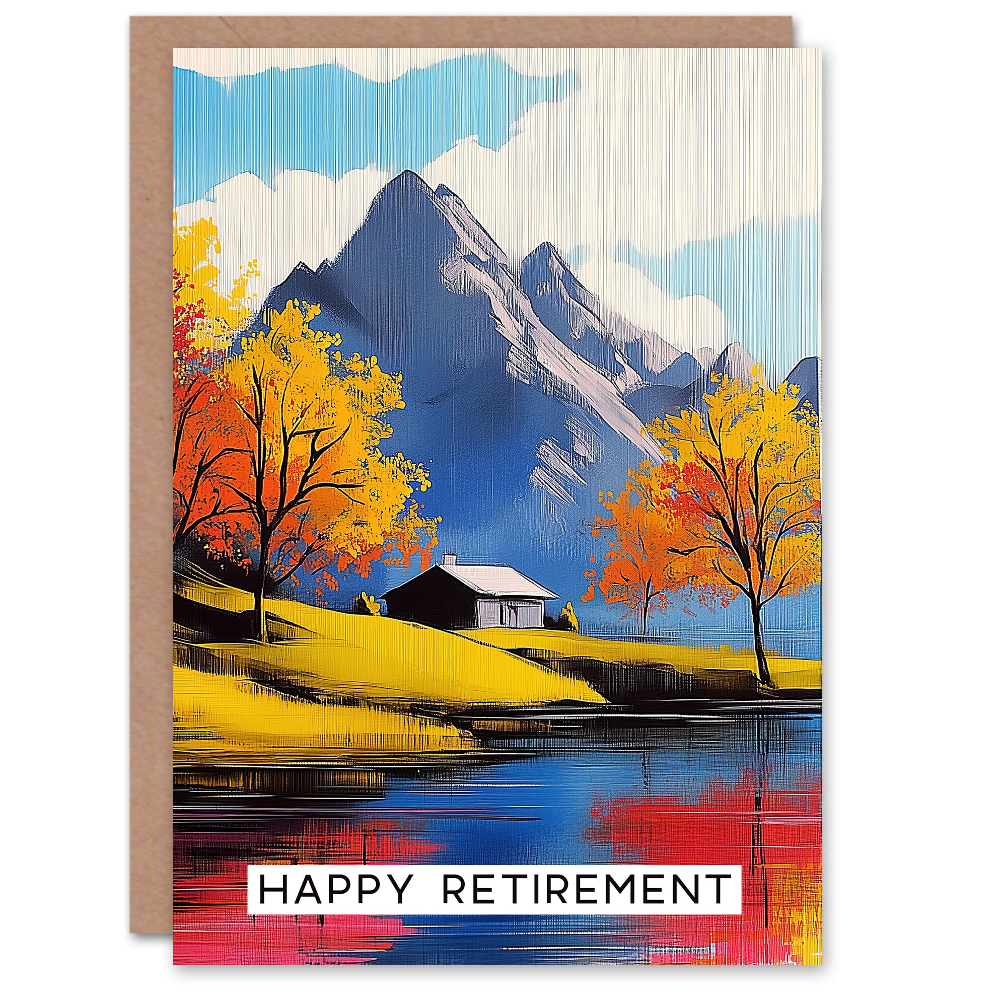Artery8 Retirement Card - Lakehouse Cottage Autumn Landscape
